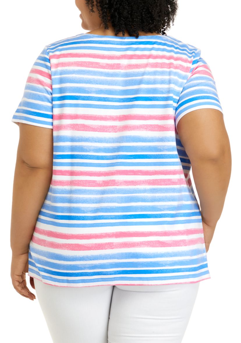 Plus Size Short Sleeve V-Neck Printed Top