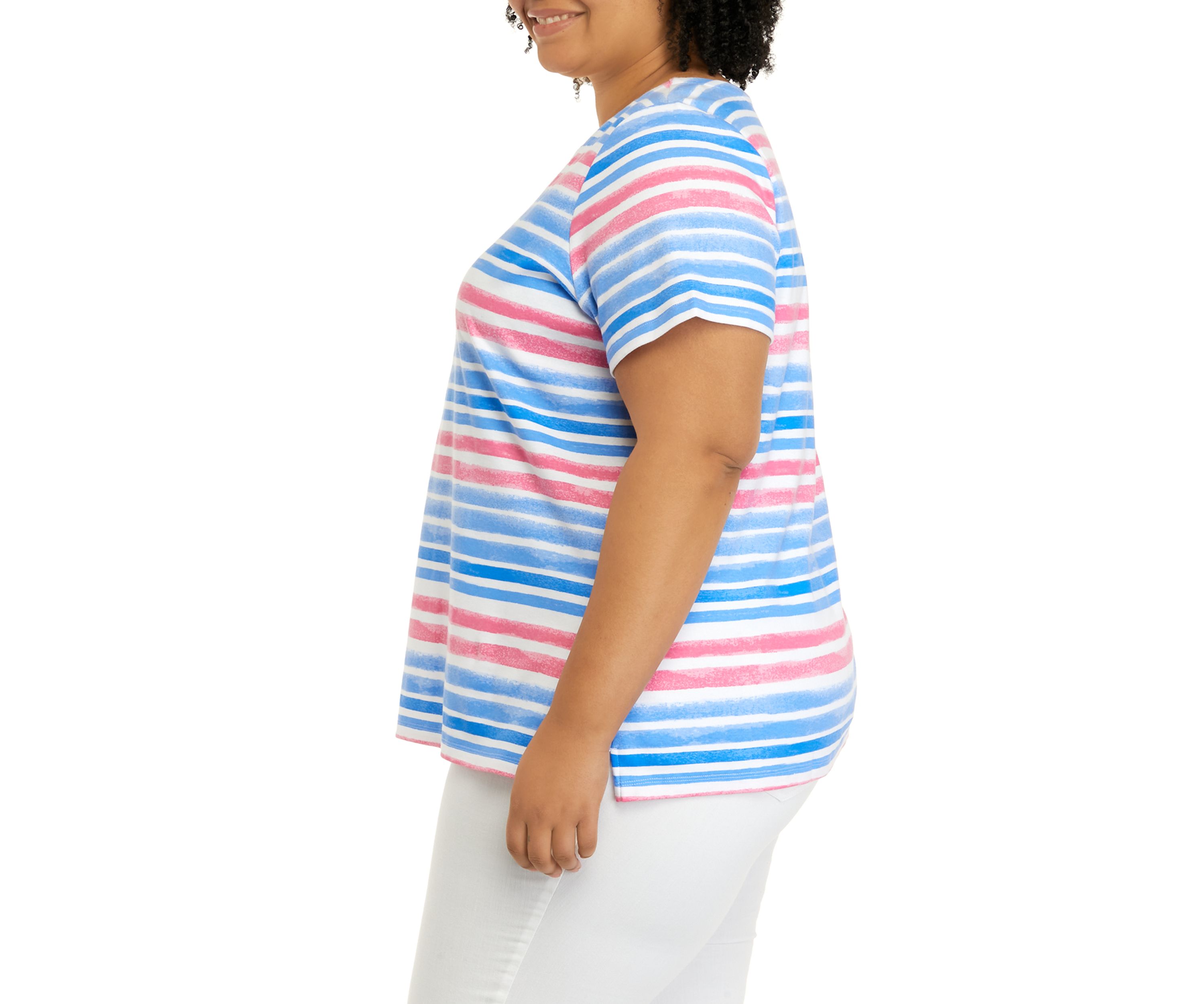 Plus Size Short Sleeve V-Neck Printed Top