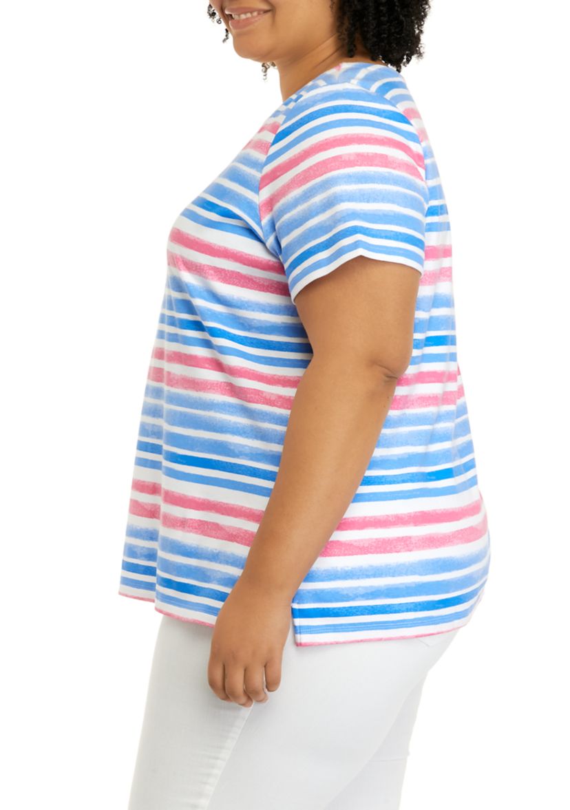 Plus Size Short Sleeve V-Neck Printed Top