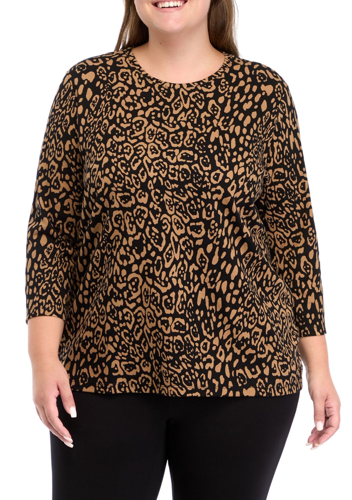 Plus Size 3/4 Sleeve Printed Top