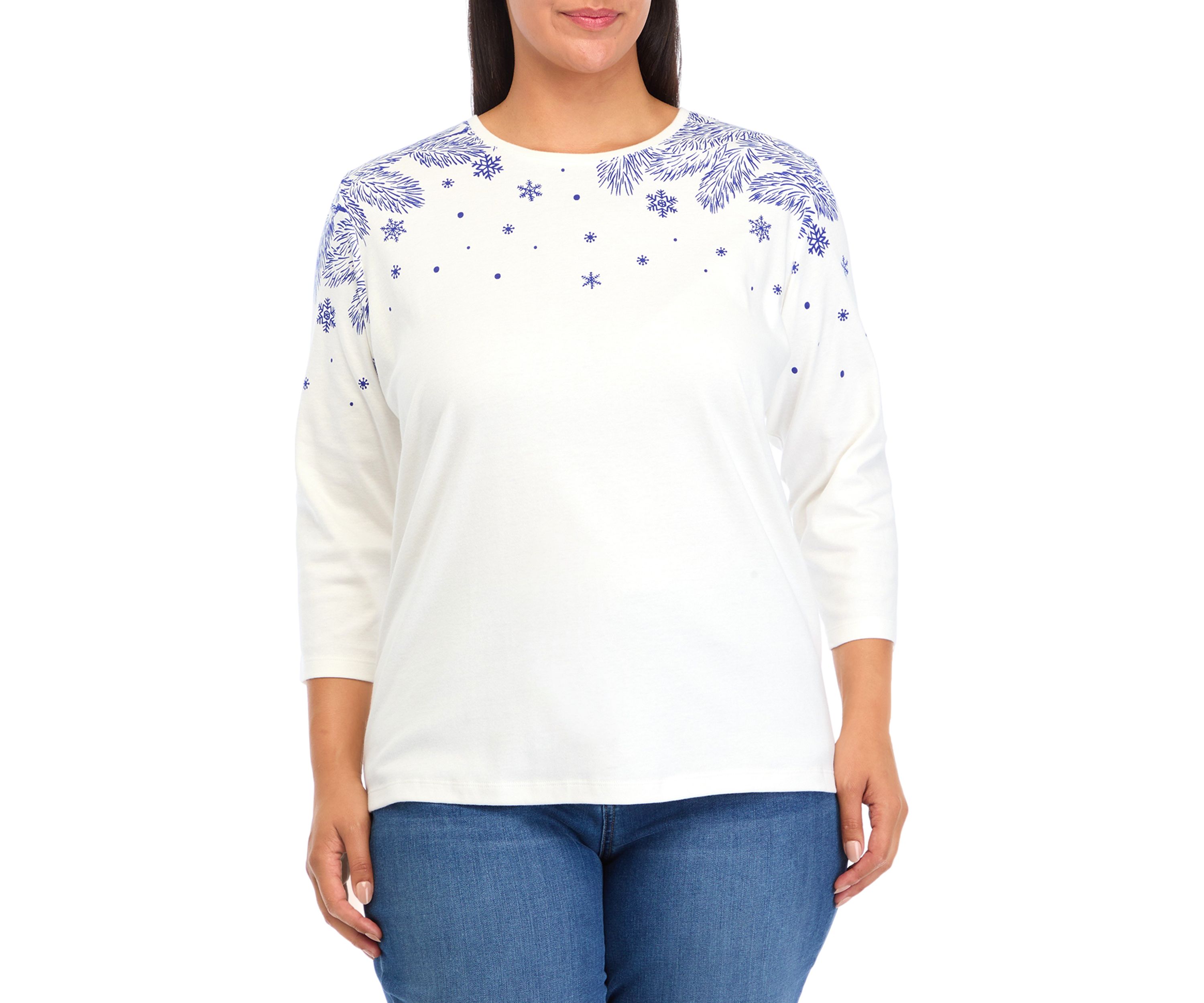	  Plus Size 3/4 Sleeve Placement Print Shirt 