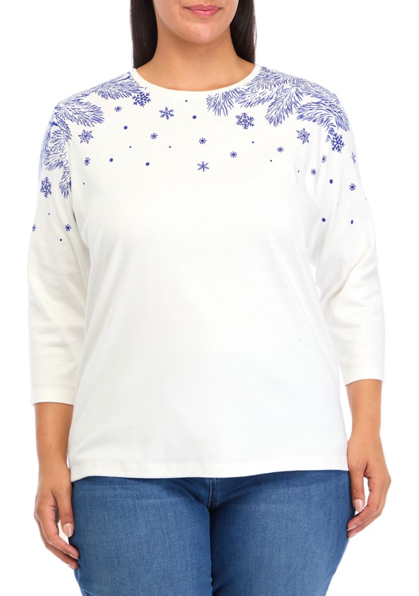 	  Plus Size 3/4 Sleeve Placement Print Shirt 