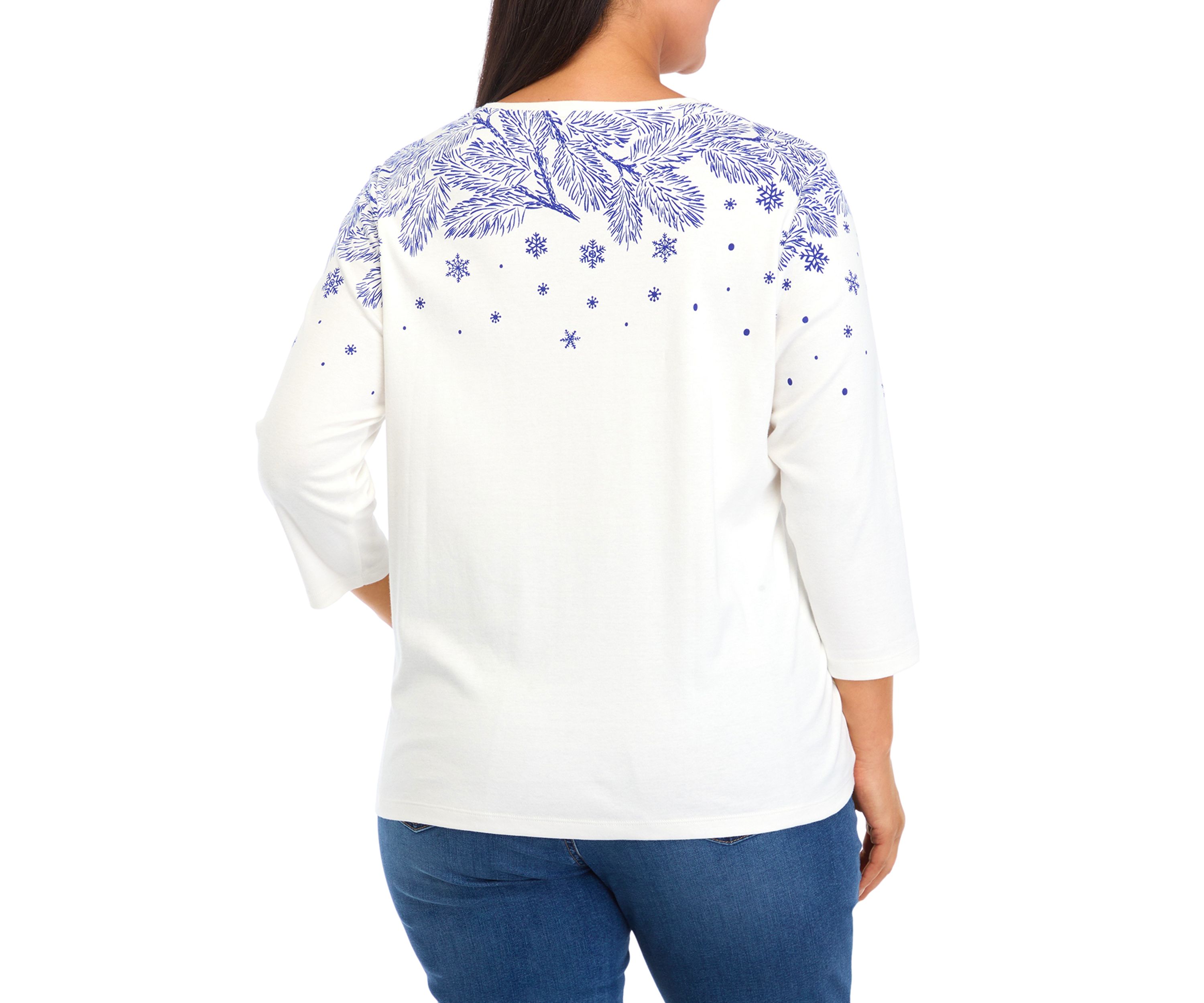 	  Plus Size 3/4 Sleeve Placement Print Shirt 
