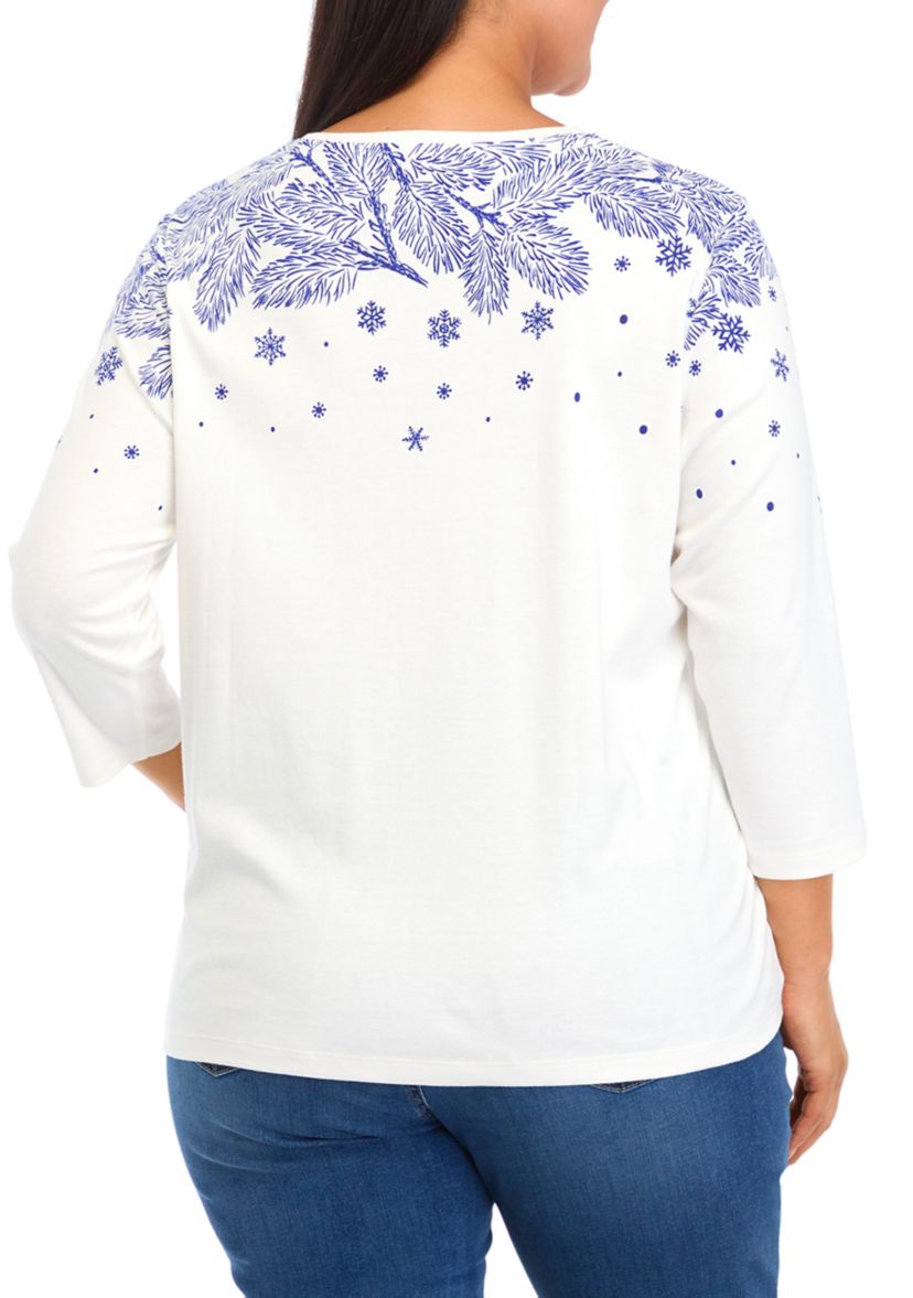 	  Plus Size 3/4 Sleeve Placement Print Shirt 
