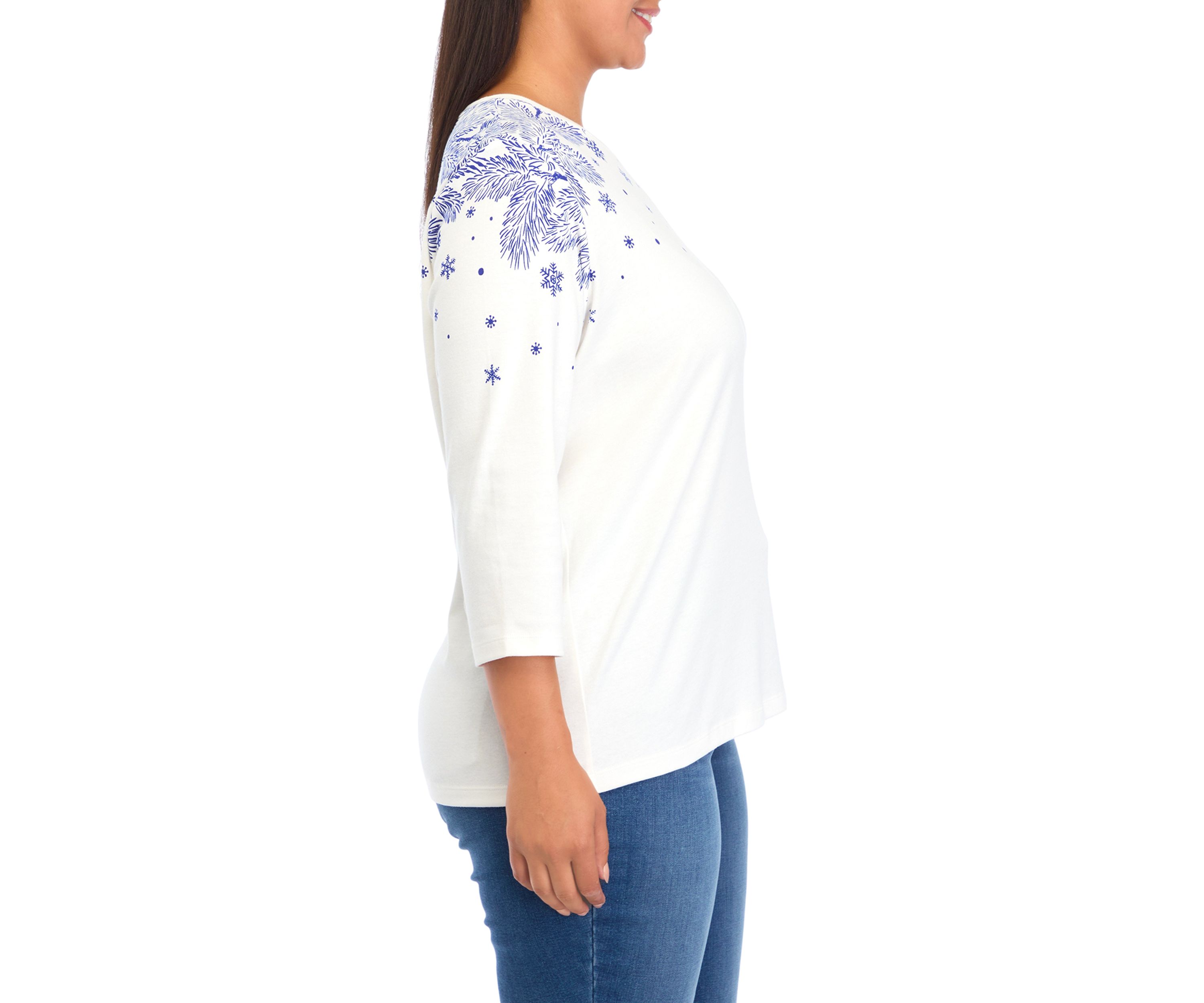 	  Plus Size 3/4 Sleeve Placement Print Shirt 