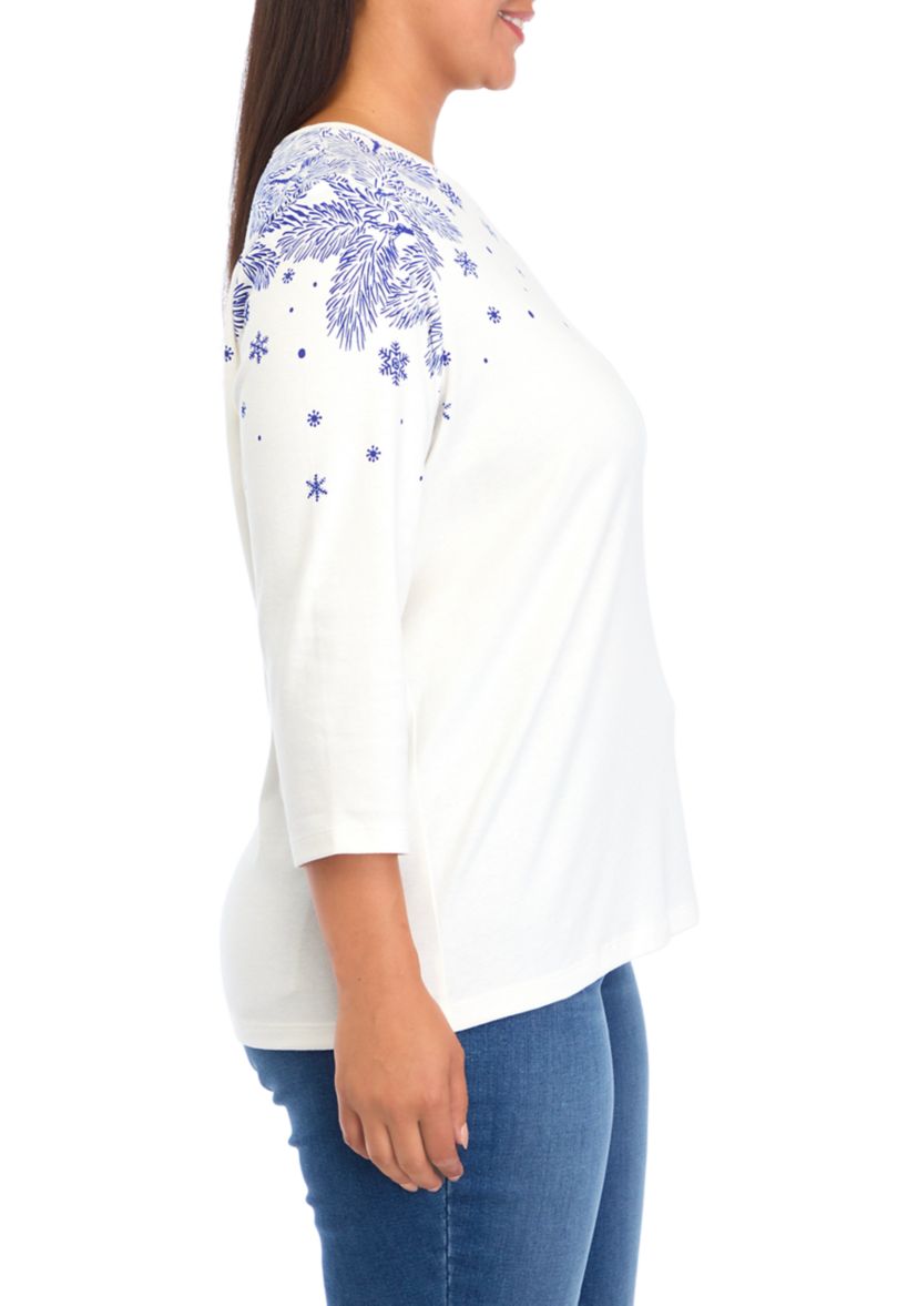 	  Plus Size 3/4 Sleeve Placement Print Shirt 