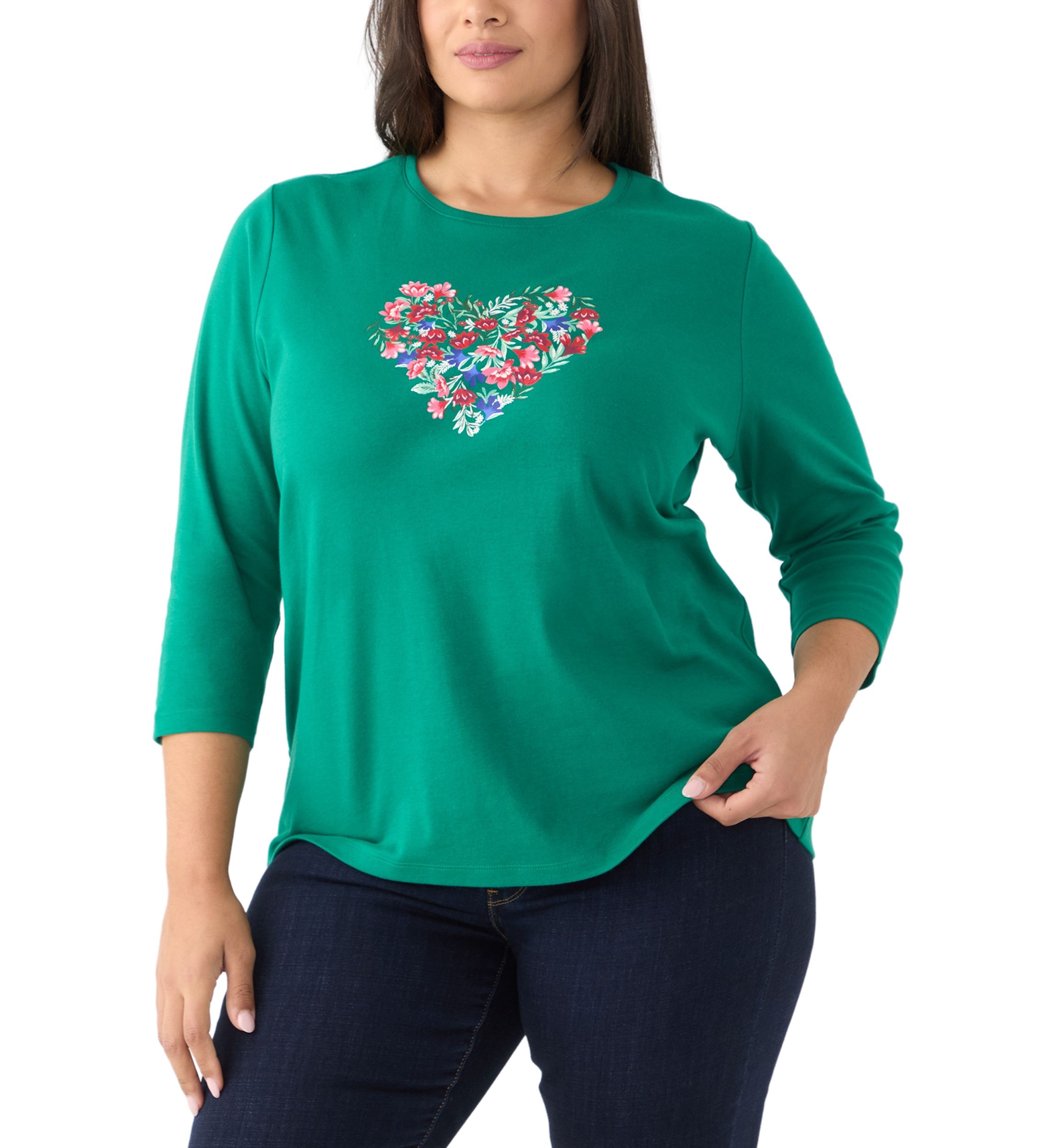 Plus Size 3/4 Sleeve Crew Neck Graphic T-Shirt
