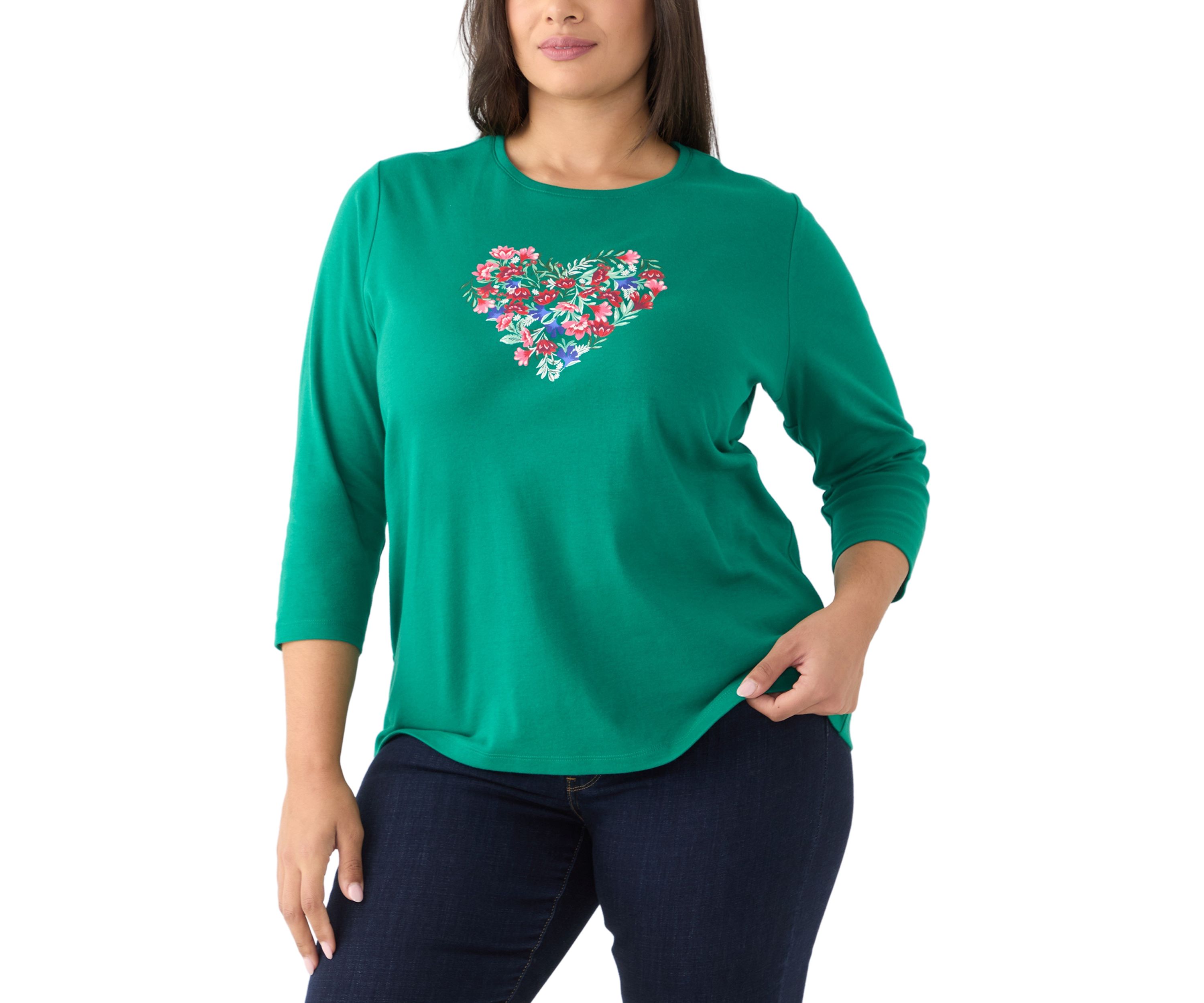 Plus Size 3/4 Sleeve Crew Neck Graphic T-Shirt