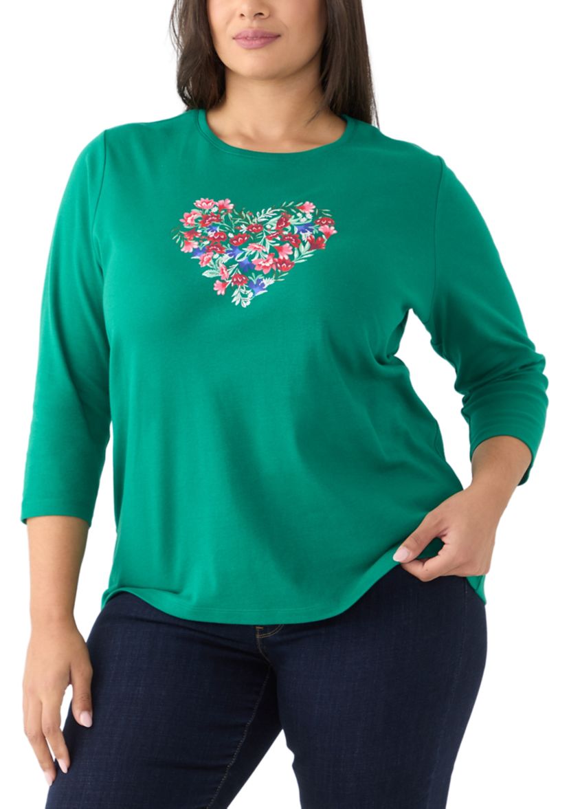 Plus Size 3/4 Sleeve Crew Neck Graphic T-Shirt