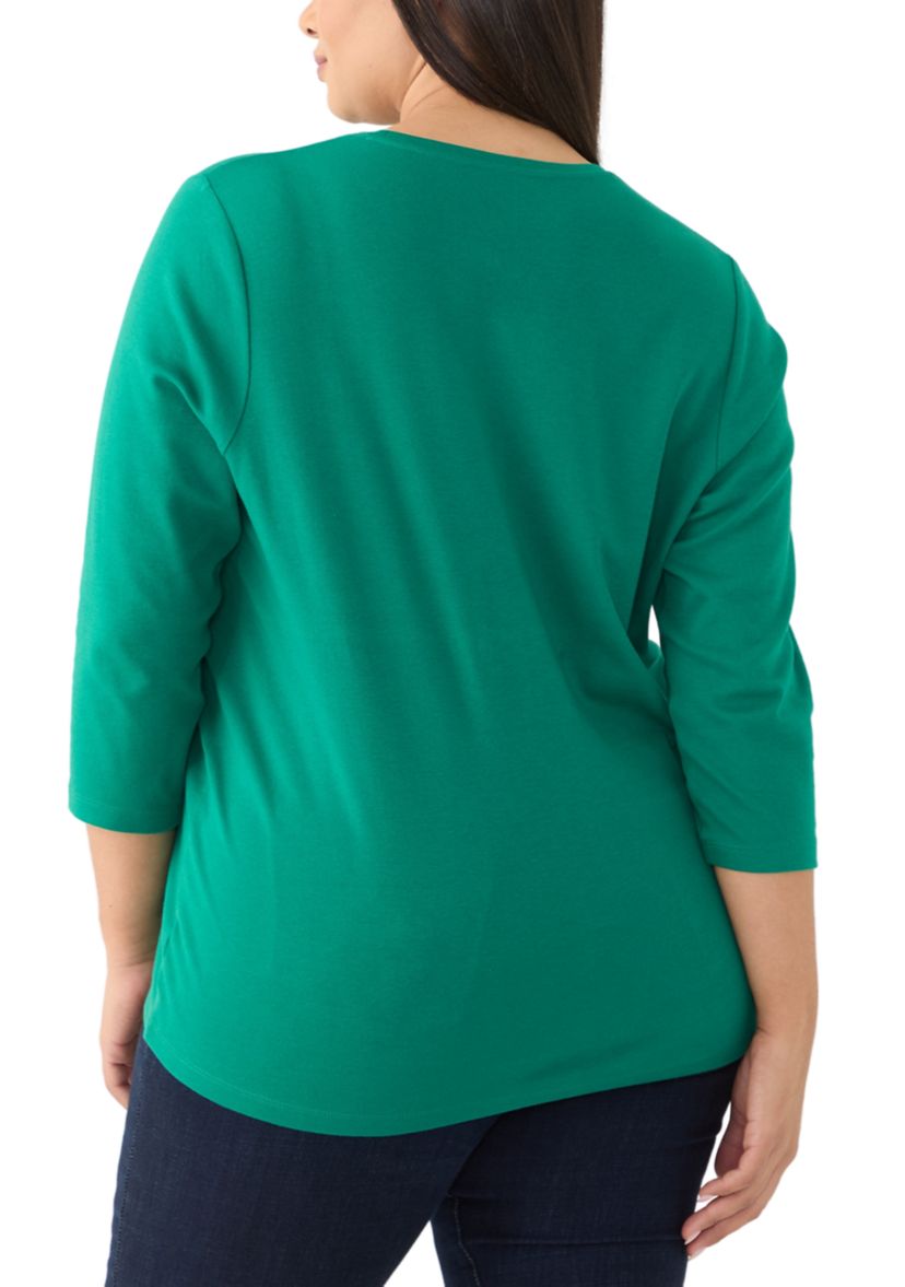 Plus Size 3/4 Sleeve Crew Neck Graphic T-Shirt