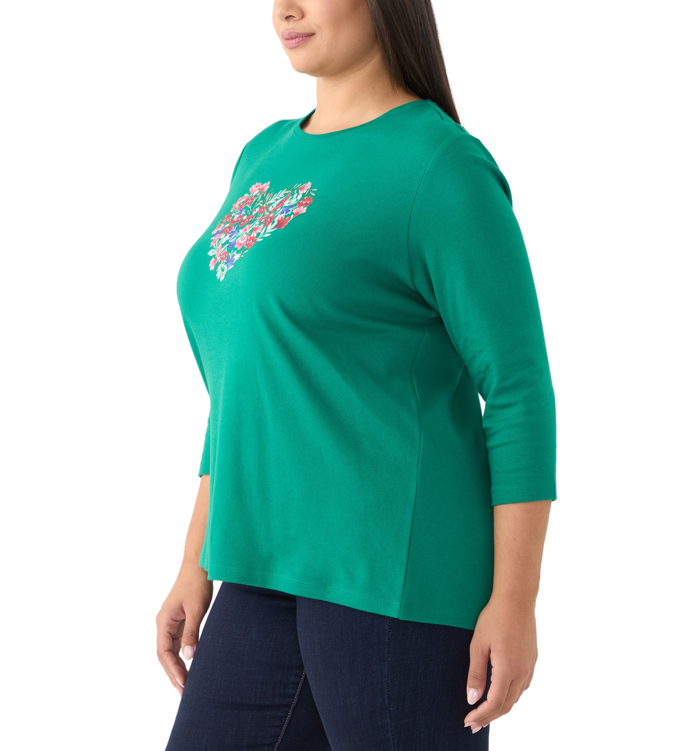 Plus Size 3/4 Sleeve Crew Neck Graphic T-Shirt