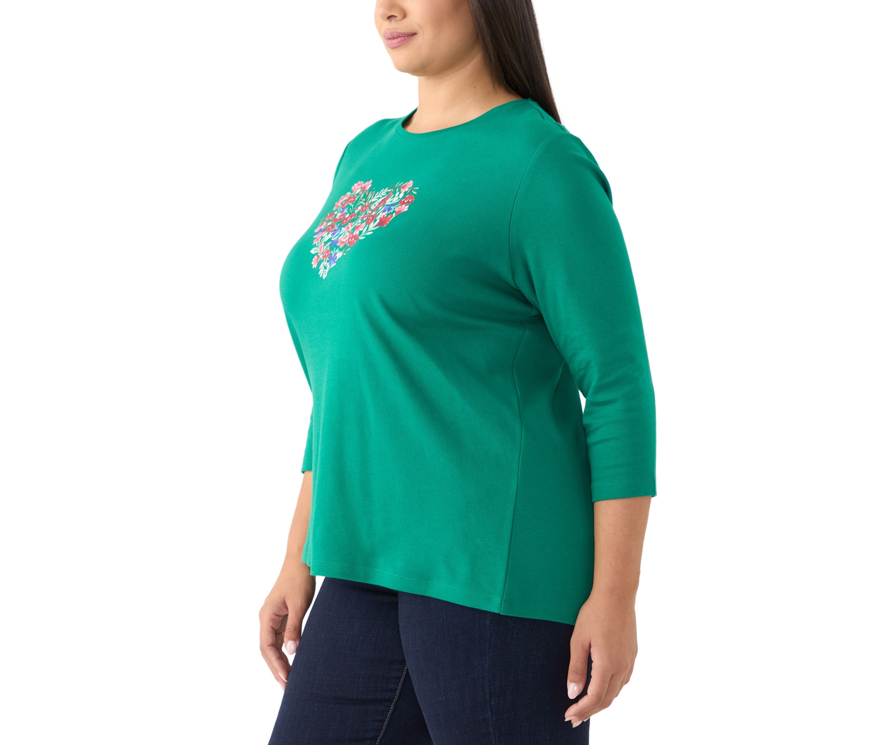 Plus Size 3/4 Sleeve Crew Neck Graphic T-Shirt