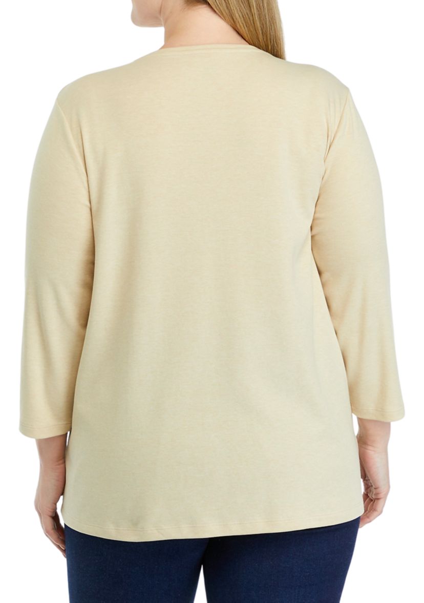Plus Size 3/4 Sleeve Crew Neck Graphic T-Shirt