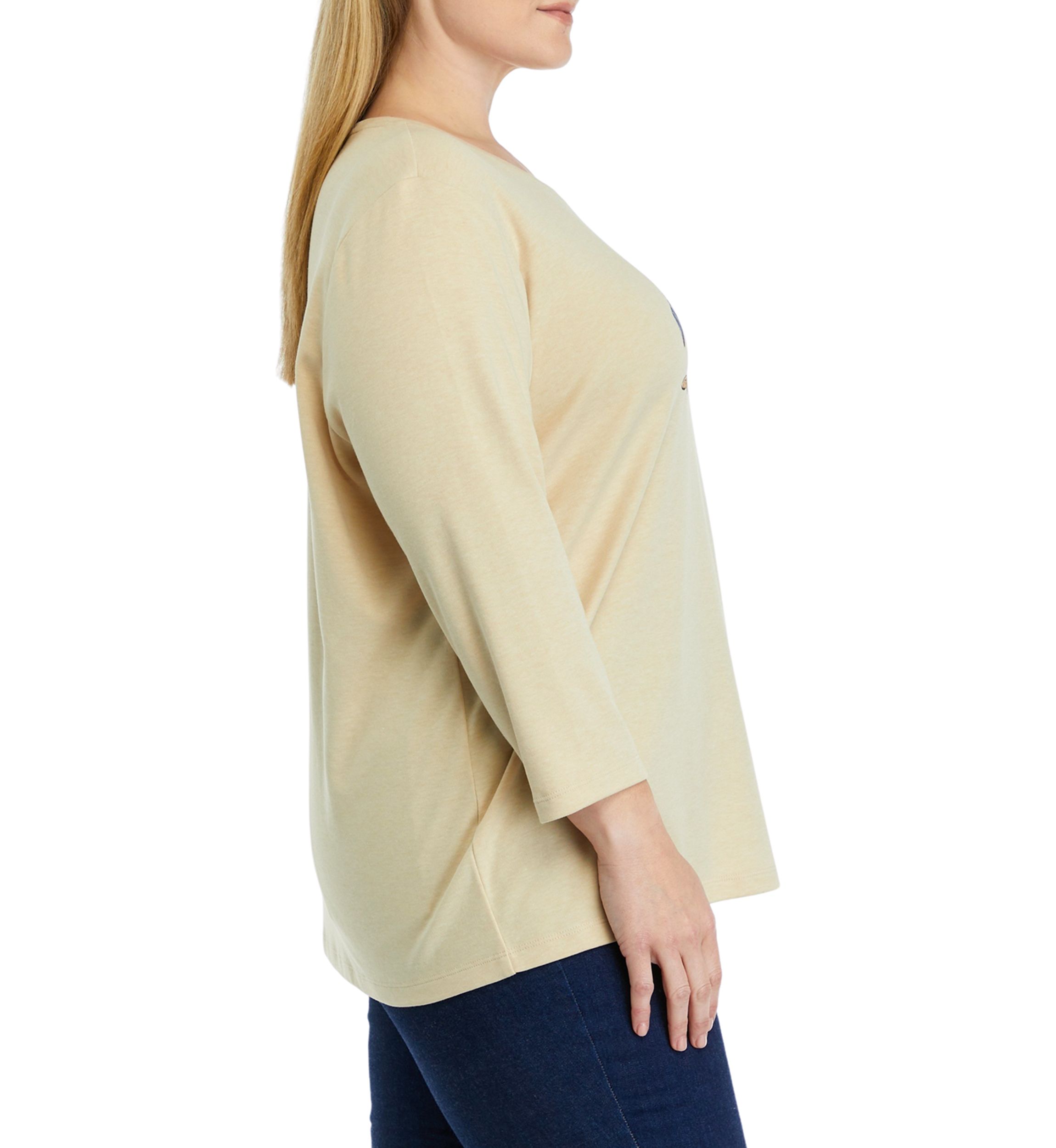 Plus Size 3/4 Sleeve Crew Neck Graphic T-Shirt