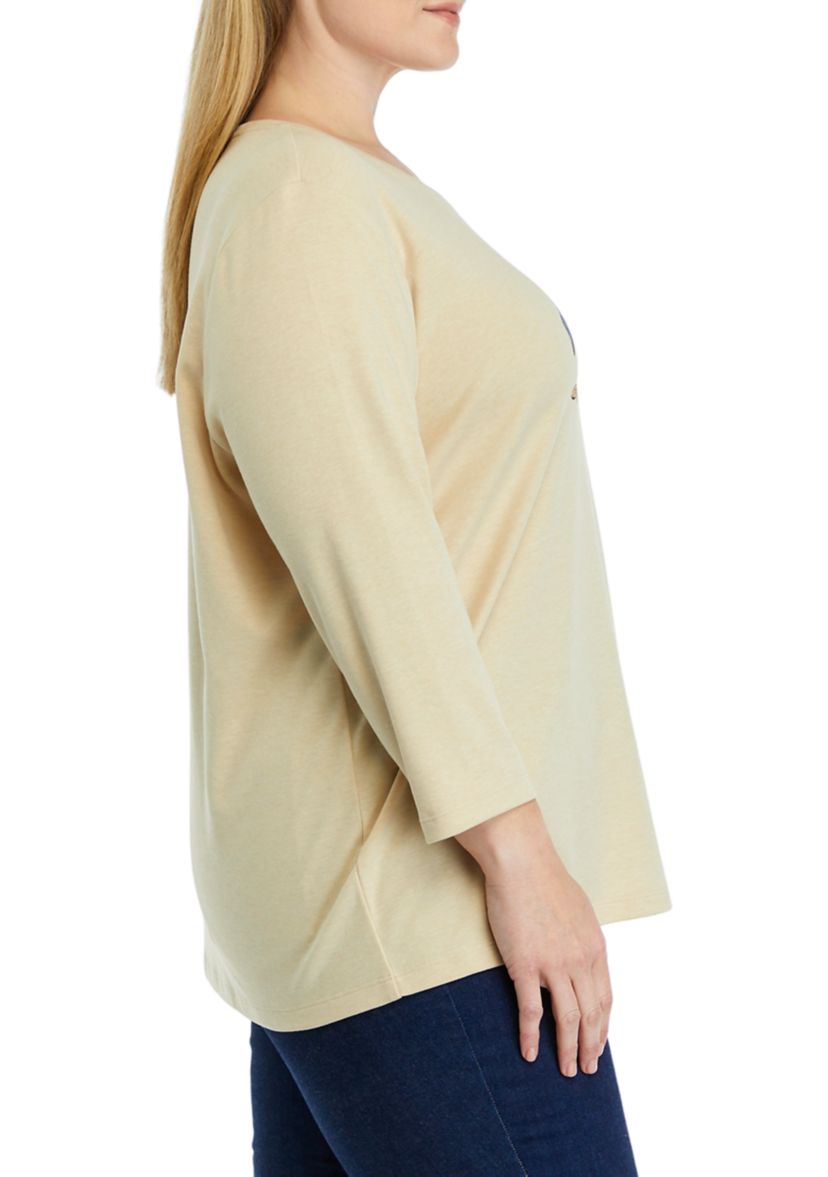 Plus Size 3/4 Sleeve Crew Neck Graphic T-Shirt