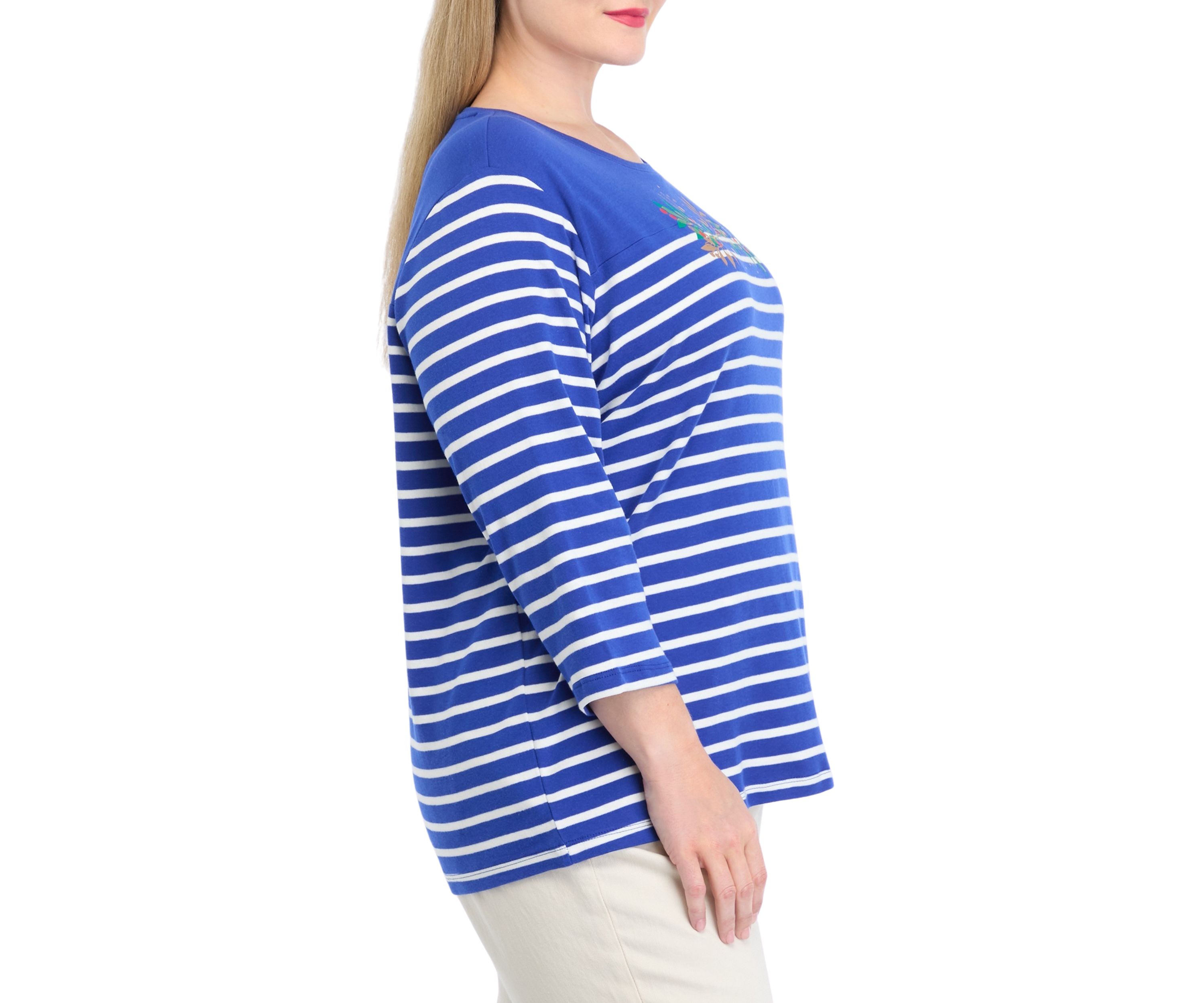 Plus Size 3/4 Sleeve Crew Yoke Graphic T-Shirt