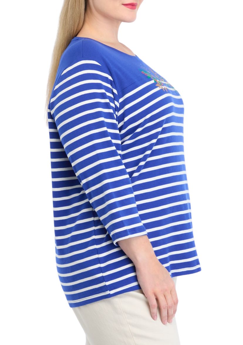 Plus Size 3/4 Sleeve Crew Yoke Graphic T-Shirt