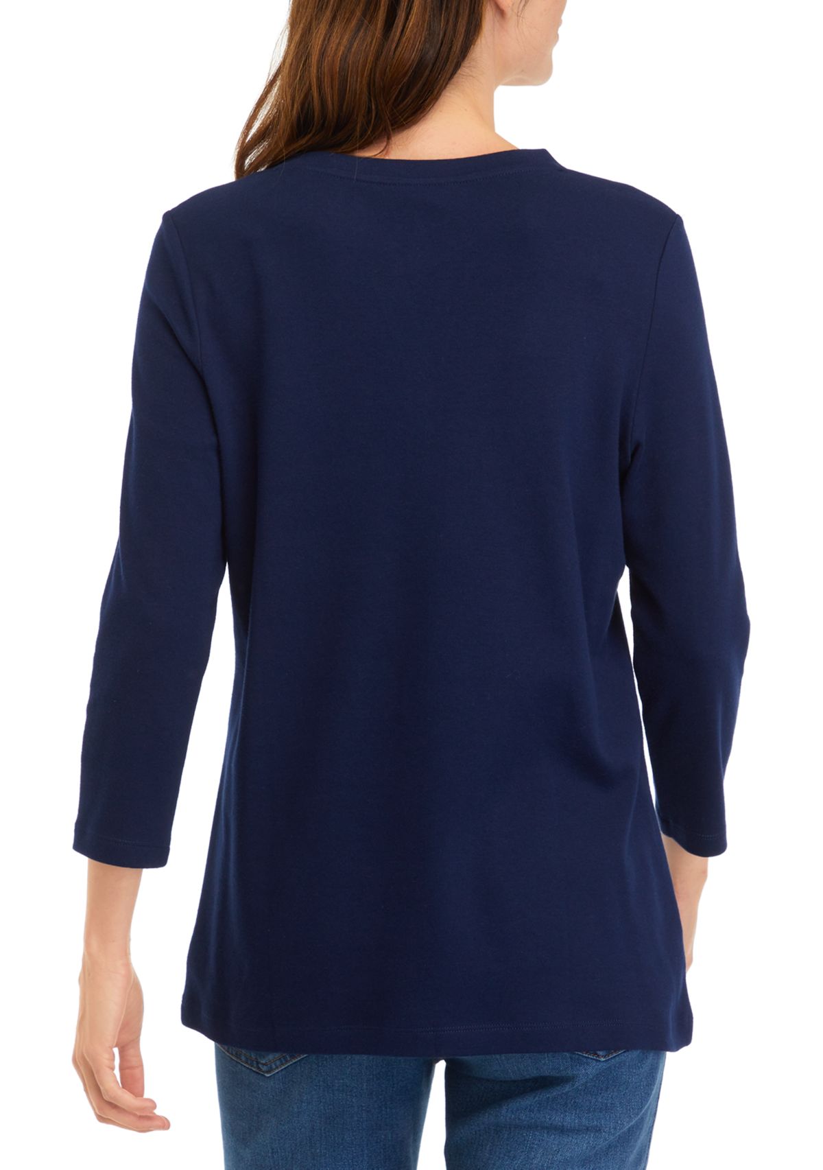 Plus Size 3/4 Sleeve Henley Solid Top