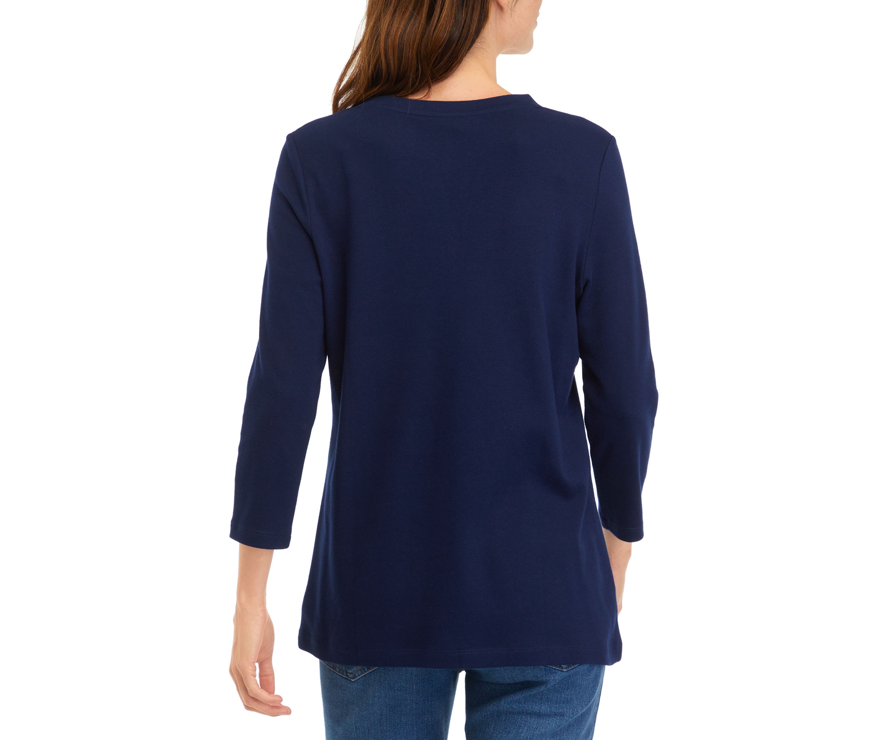 Plus Size 3/4 Sleeve Henley Solid Top