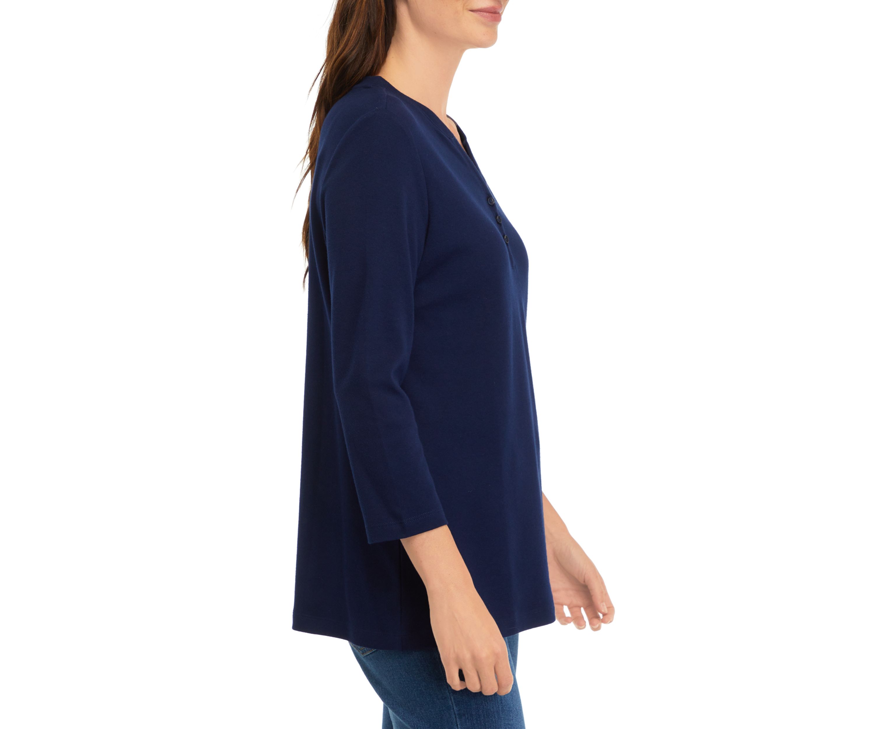 Plus Size 3/4 Sleeve Henley Solid Top