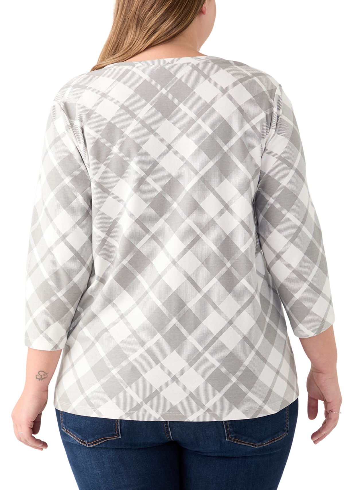 Plus Size 3/4 Sleeve Printed Henley Shirt 