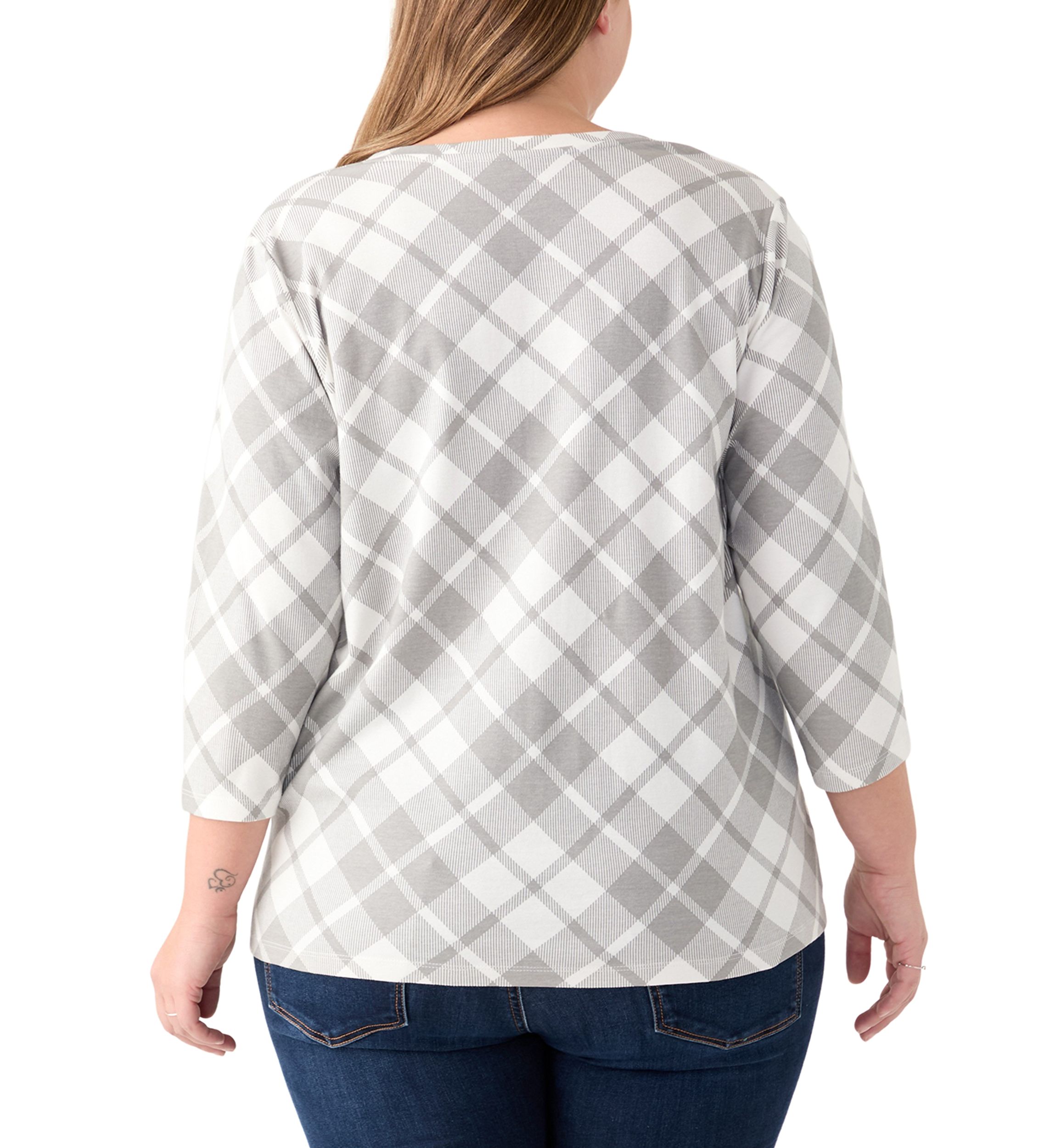 Plus Size 3/4 Sleeve Printed Henley Shirt 