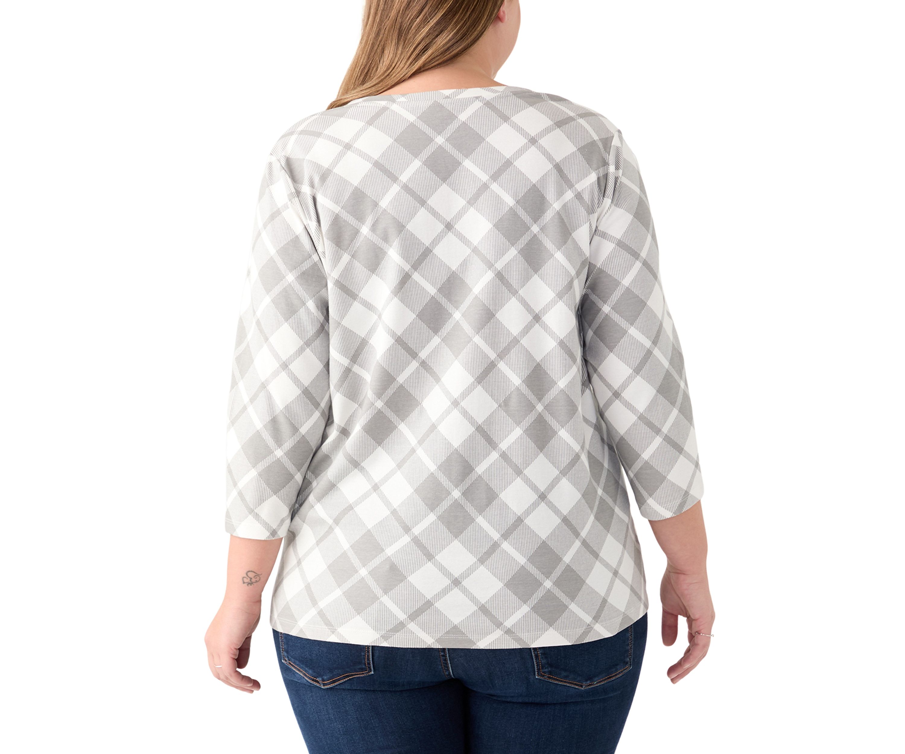 Plus Size 3/4 Sleeve Printed Henley Shirt 