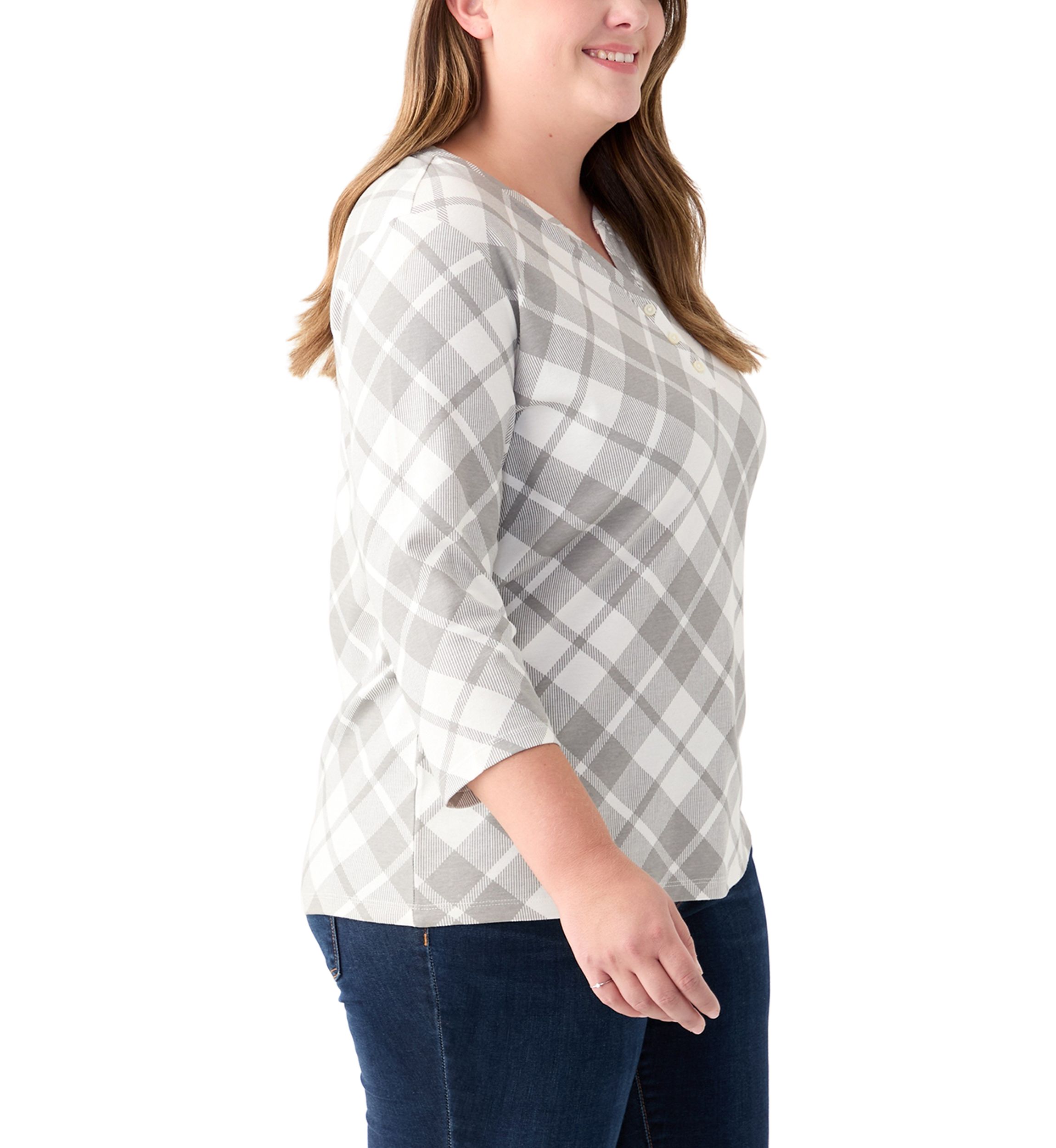 Plus Size 3/4 Sleeve Printed Henley Shirt 