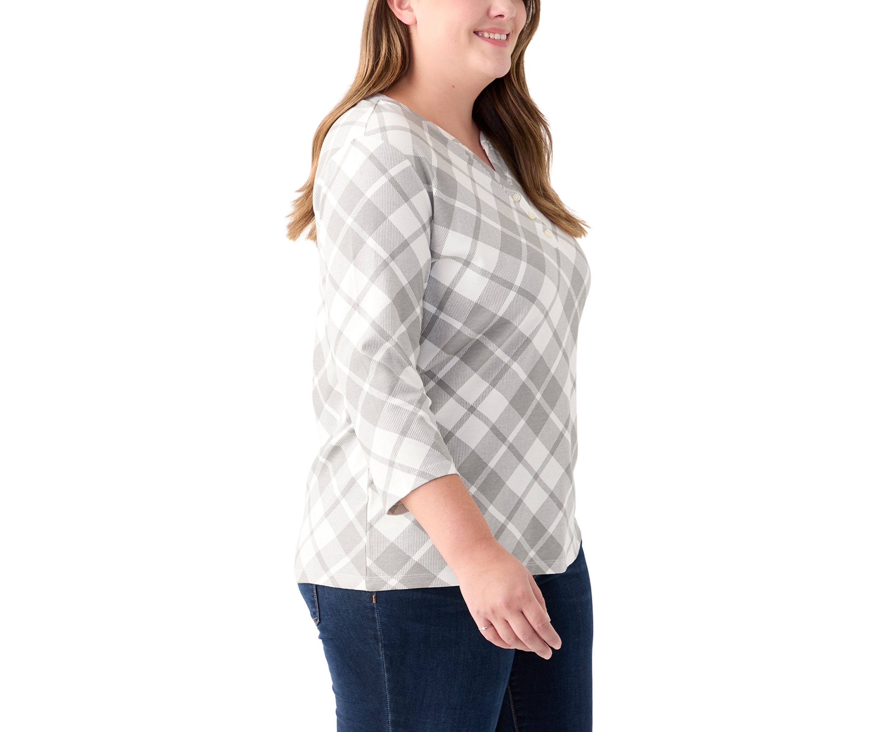 Plus Size 3/4 Sleeve Printed Henley Shirt 