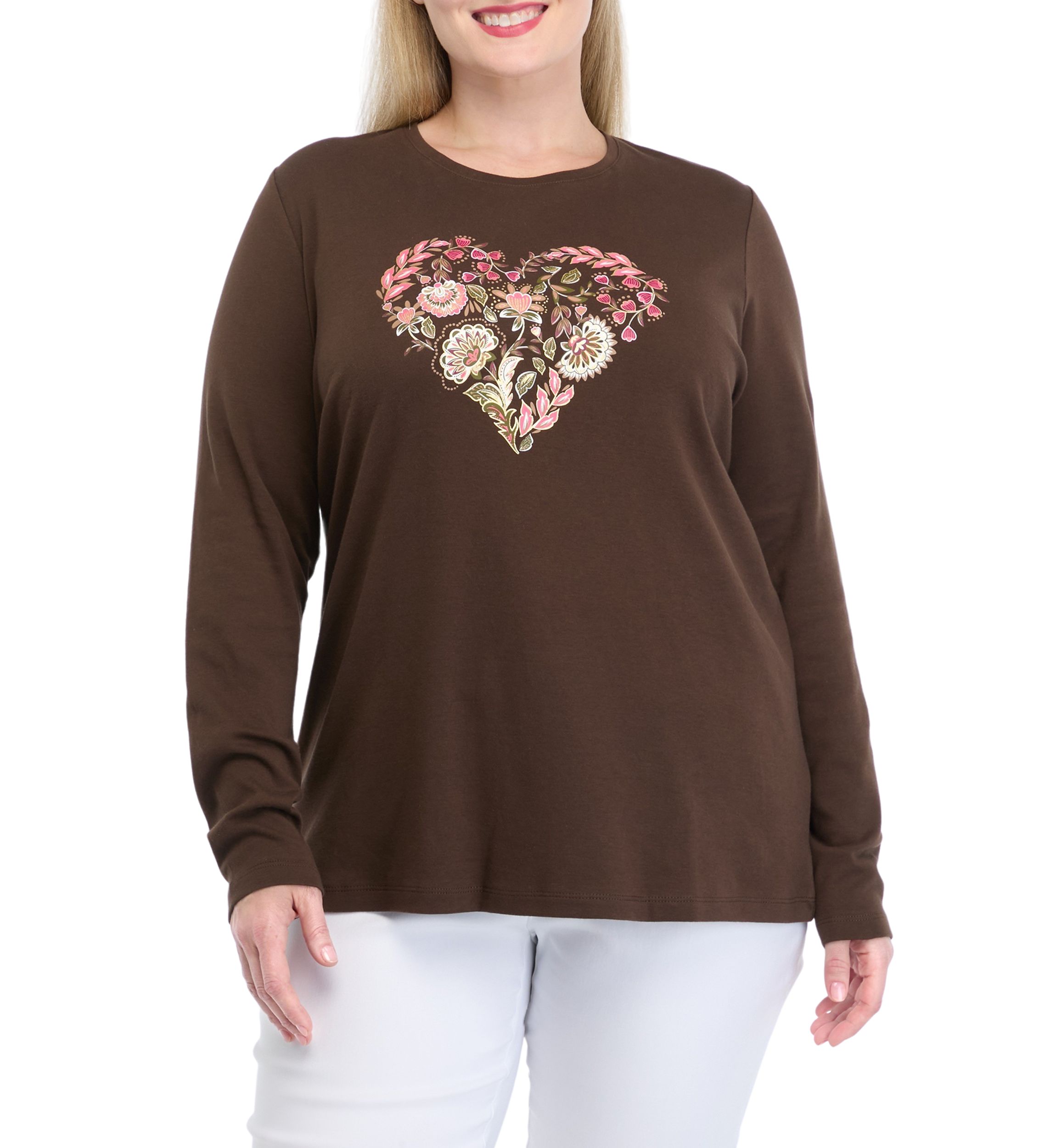 Plus Size Long Sleeve Crew Neck Graphic T-Shirt