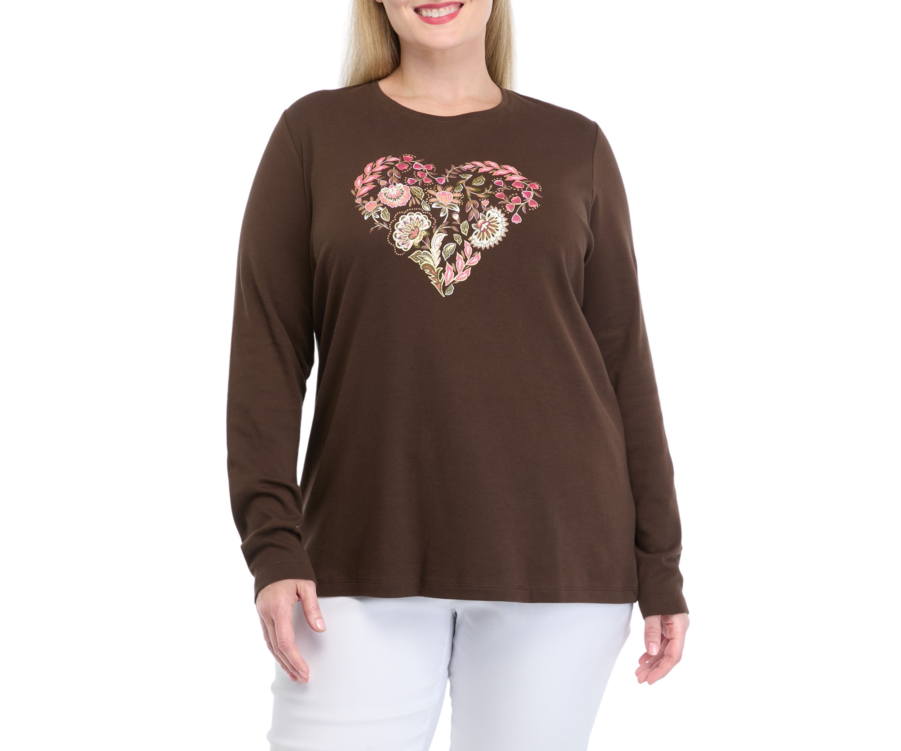 Plus Size Long Sleeve Crew Neck Graphic T-Shirt