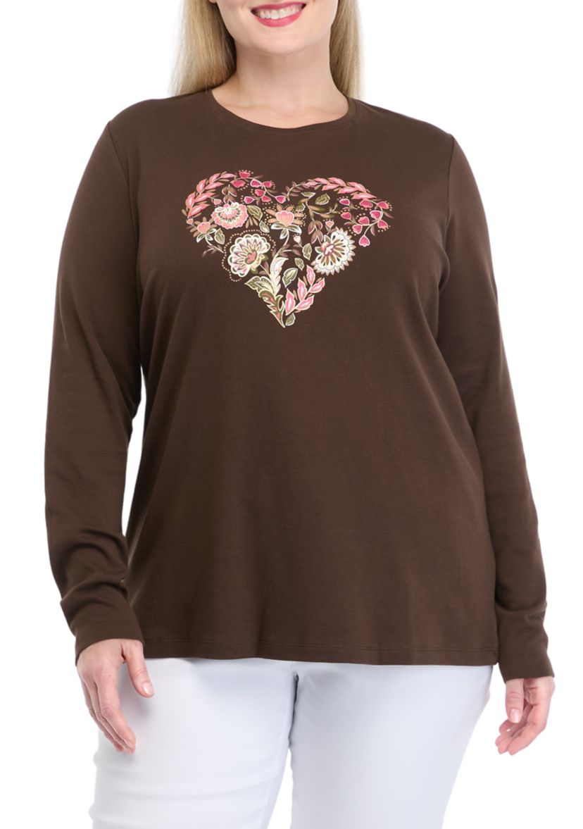 Plus Size Long Sleeve Crew Neck Graphic T-Shirt