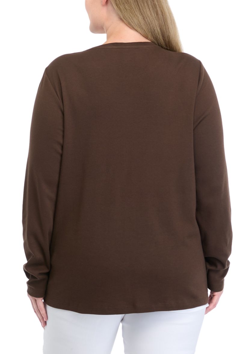 Plus Size Long Sleeve Crew Neck Graphic T-Shirt