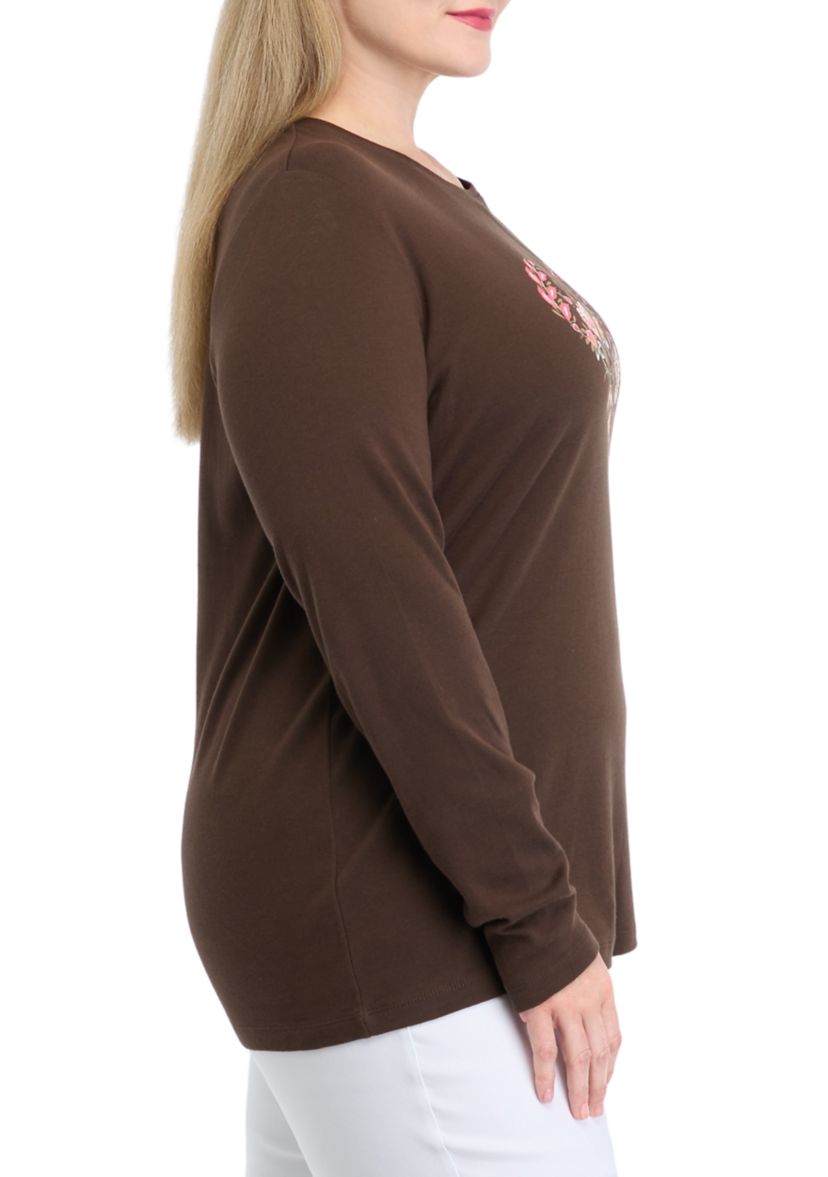 Plus Size Long Sleeve Crew Neck Graphic T-Shirt
