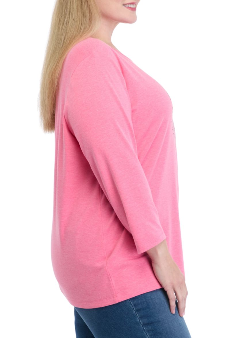 Plus Size 3/4 Sleeve Graphic T-Shirt