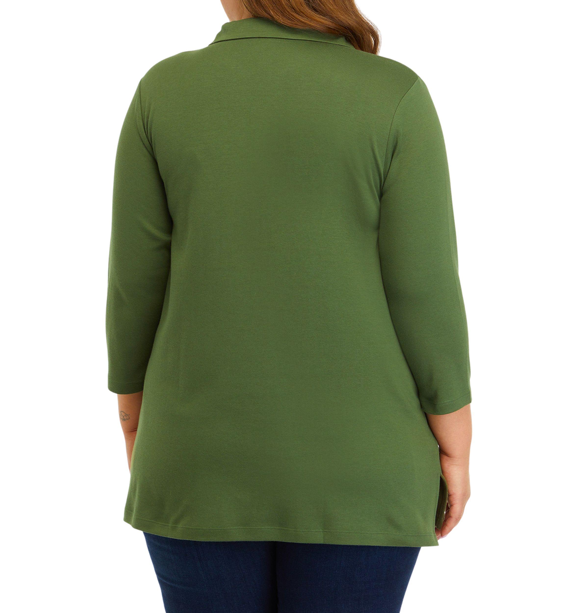 Plus Size 3/4 Sleeve Polo Tunic Shirt 