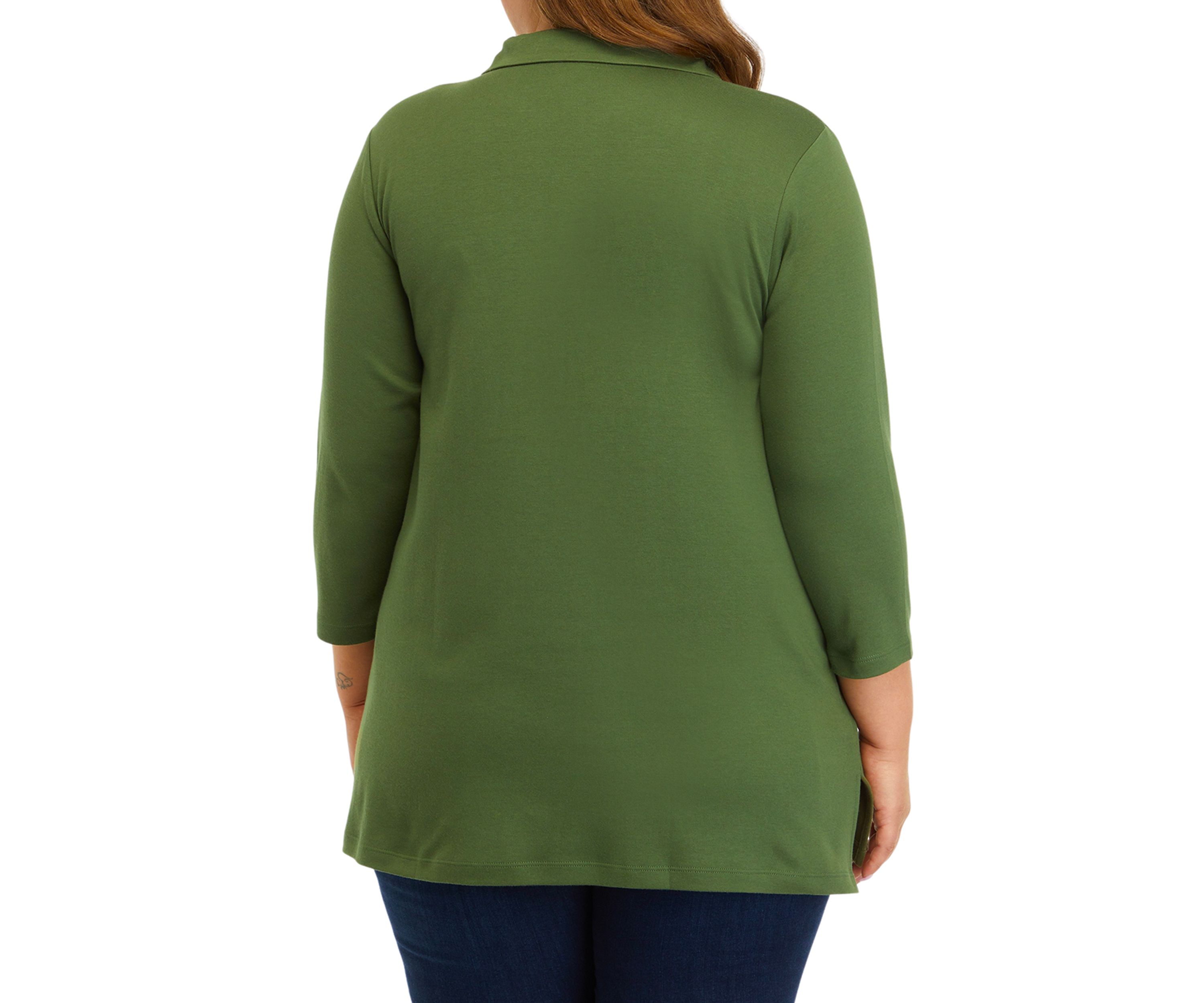 Plus Size 3/4 Sleeve Polo Tunic Shirt 
