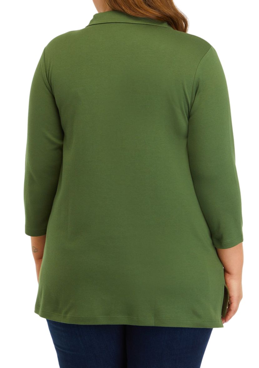 Plus Size 3/4 Sleeve Polo Tunic Shirt 