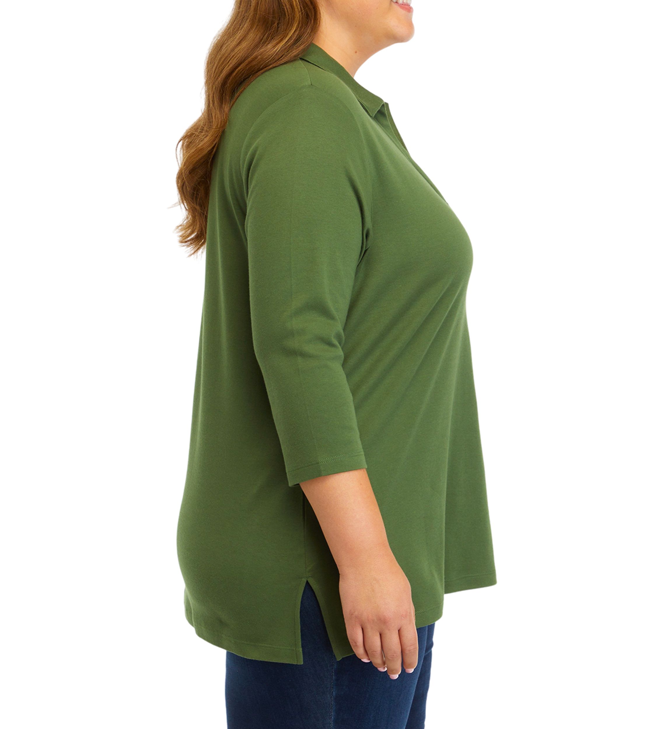Plus Size 3/4 Sleeve Polo Tunic Shirt 