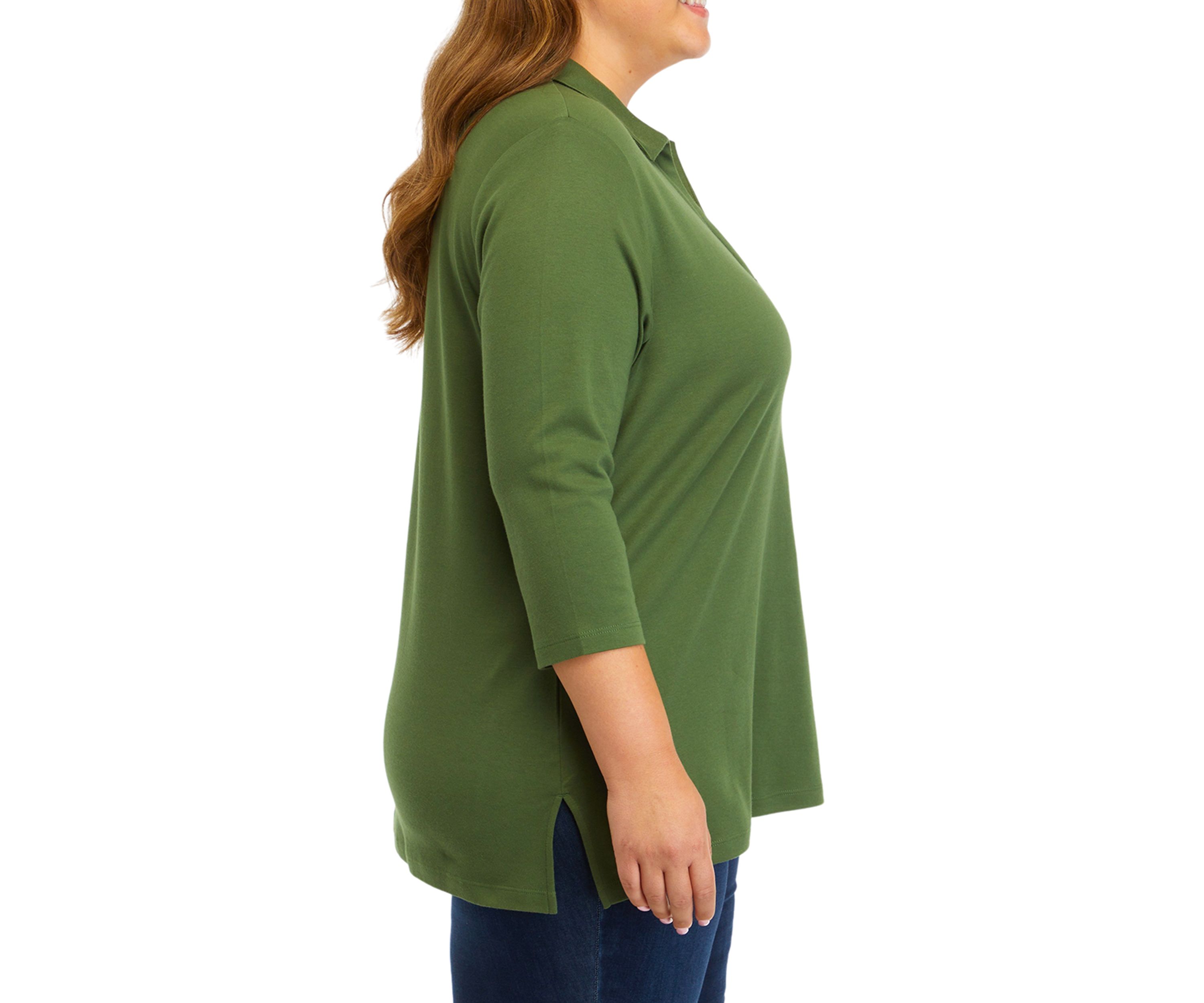 Plus Size 3/4 Sleeve Polo Tunic Shirt 