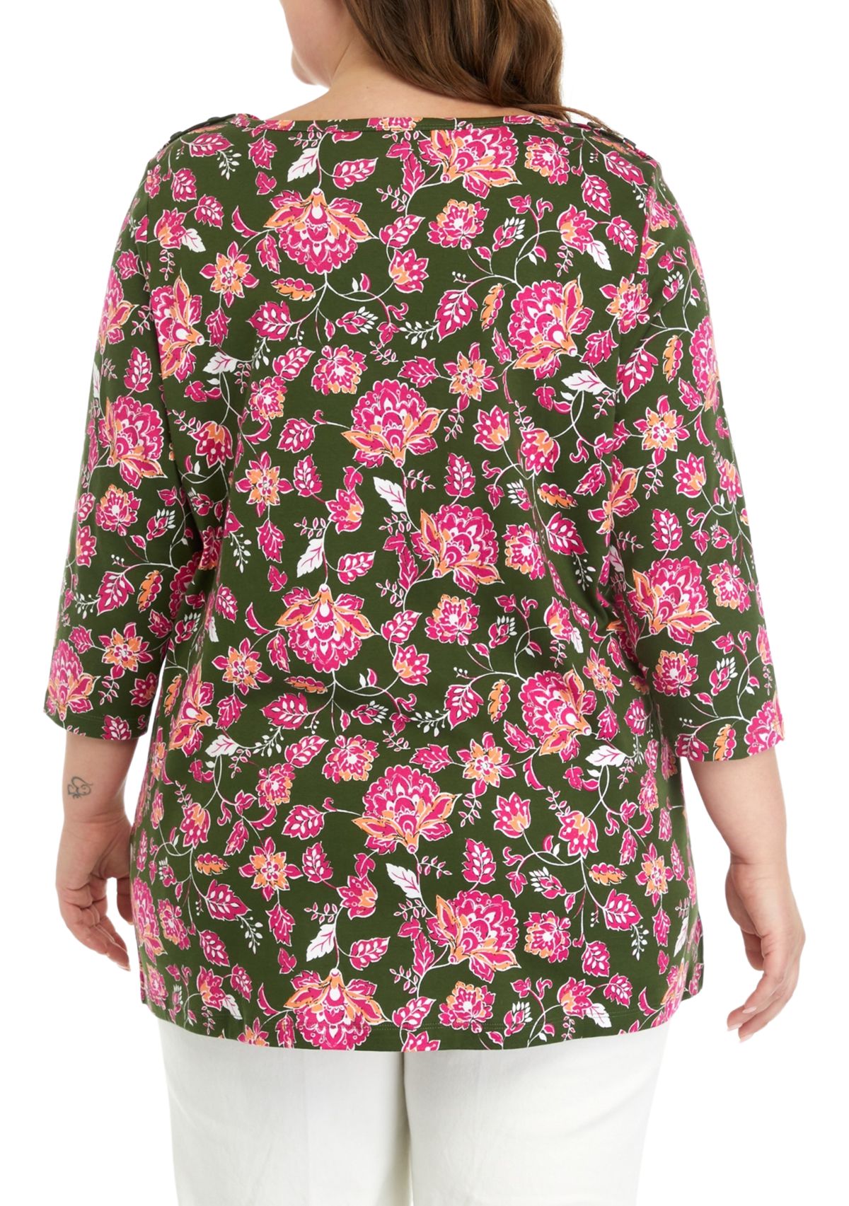 Plus Size 3/4 Sleeve Floral T-Shirt