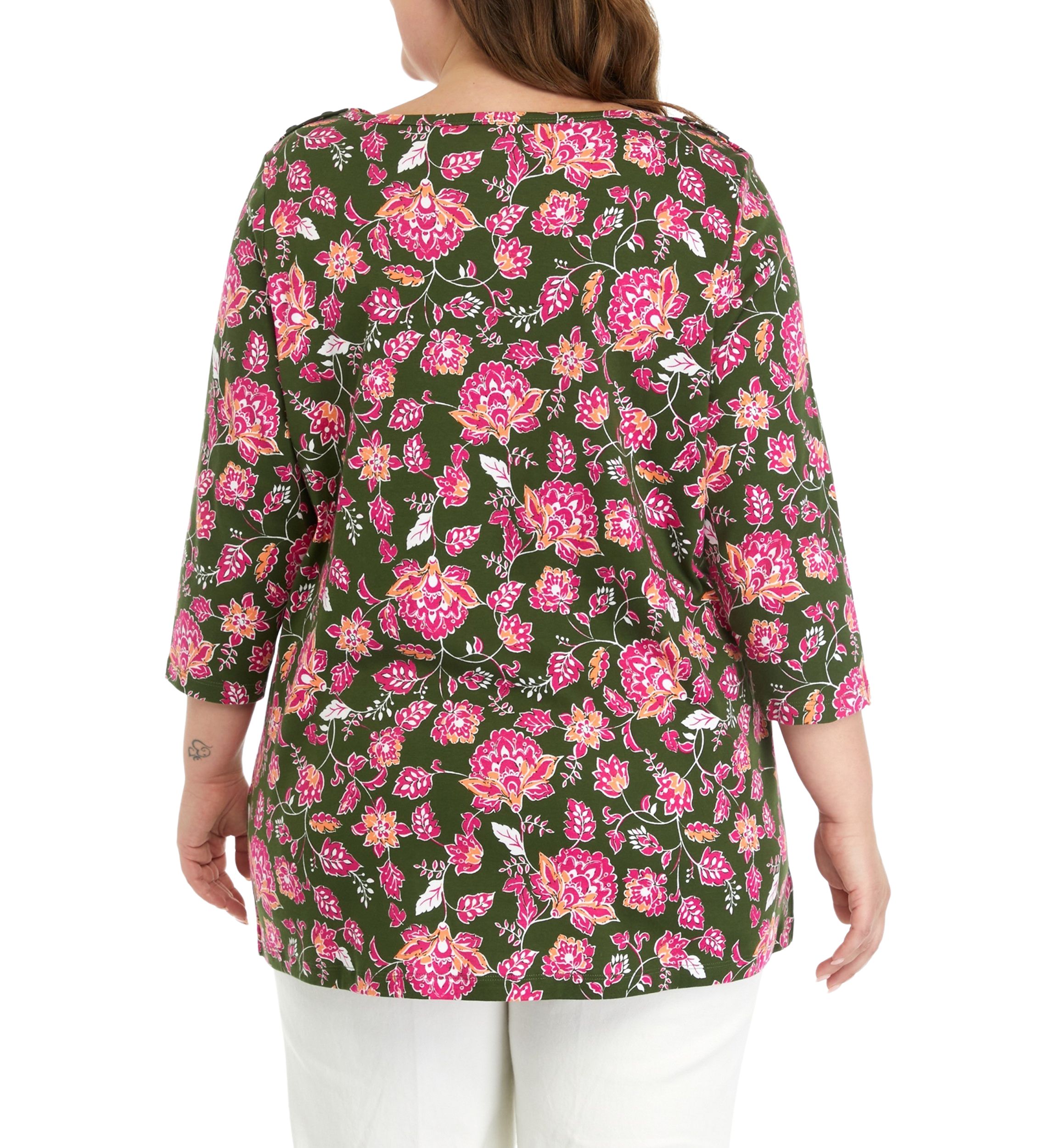 Plus Size 3/4 Sleeve Floral T-Shirt