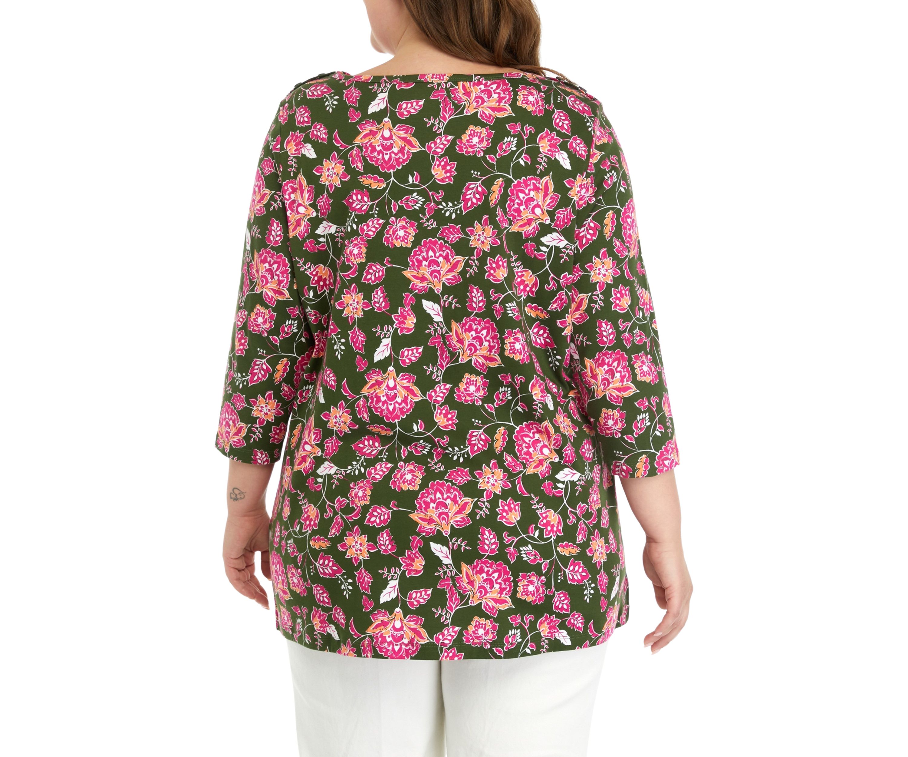 Plus Size 3/4 Sleeve Floral T-Shirt