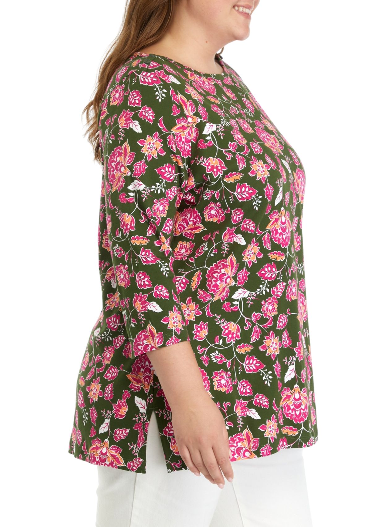 Plus Size 3/4 Sleeve Floral T-Shirt