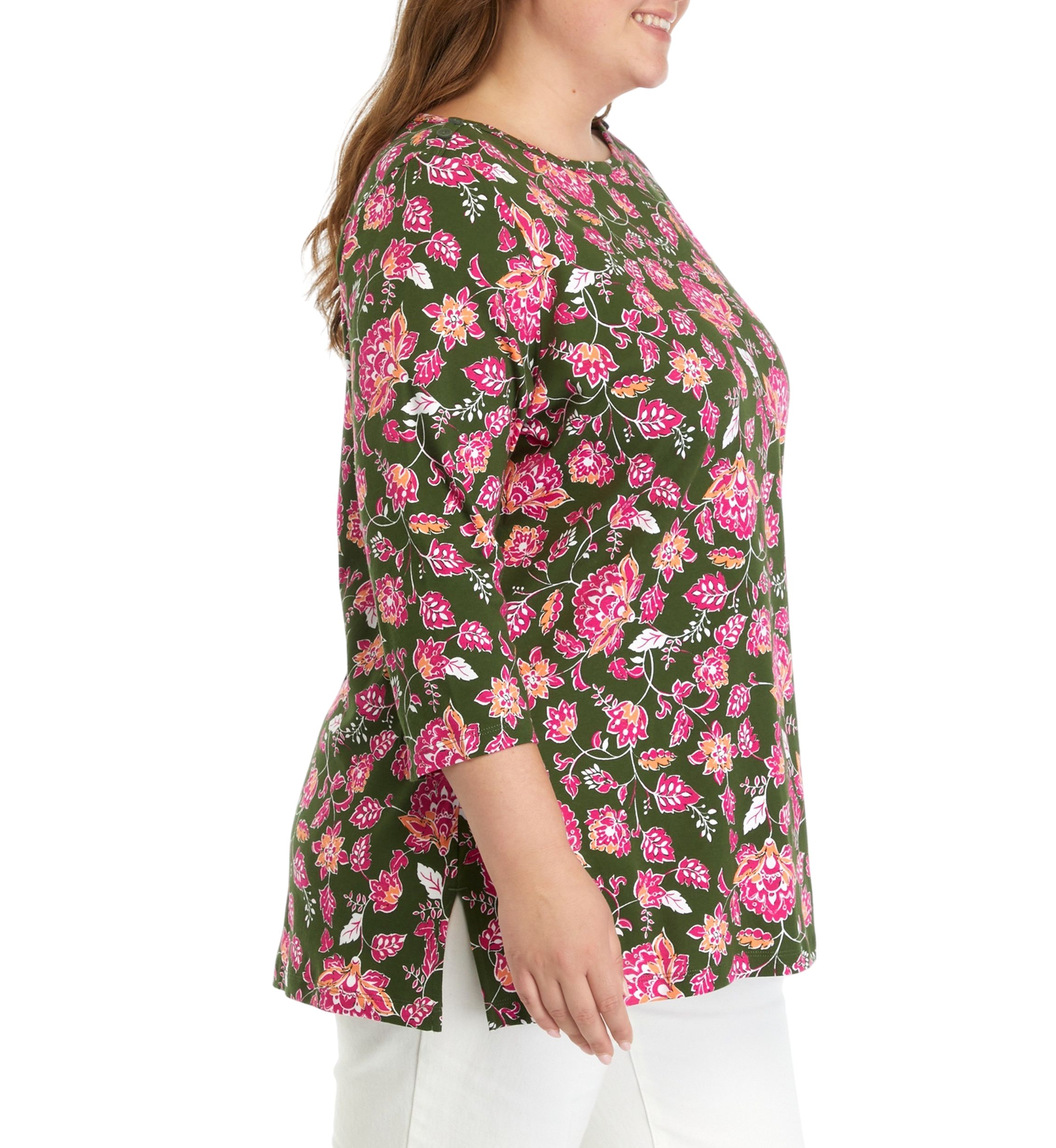 Plus Size 3/4 Sleeve Floral T-Shirt