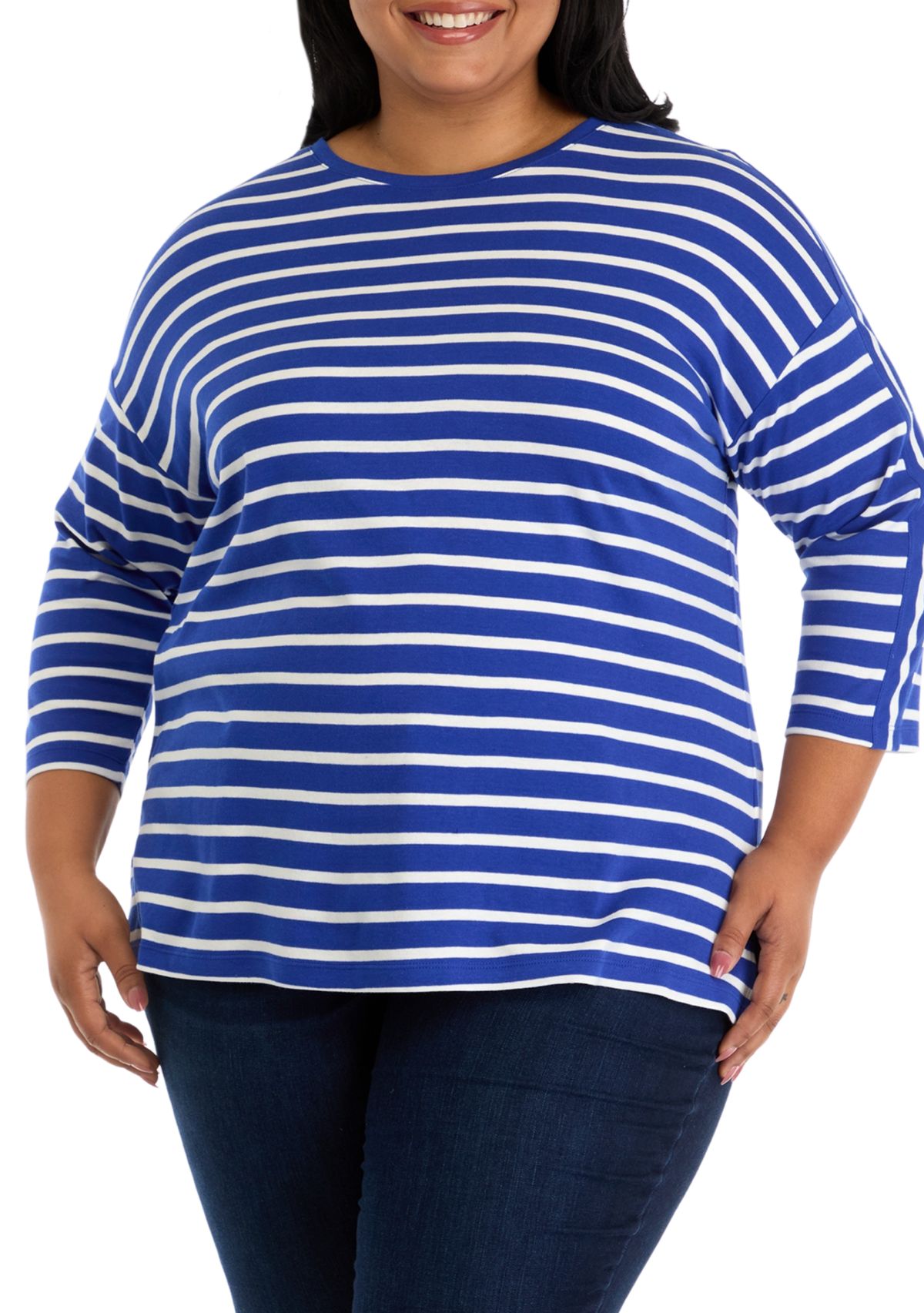 Plus Size 3/4 Drop Shoulder Yarn Dyed Tunic Top