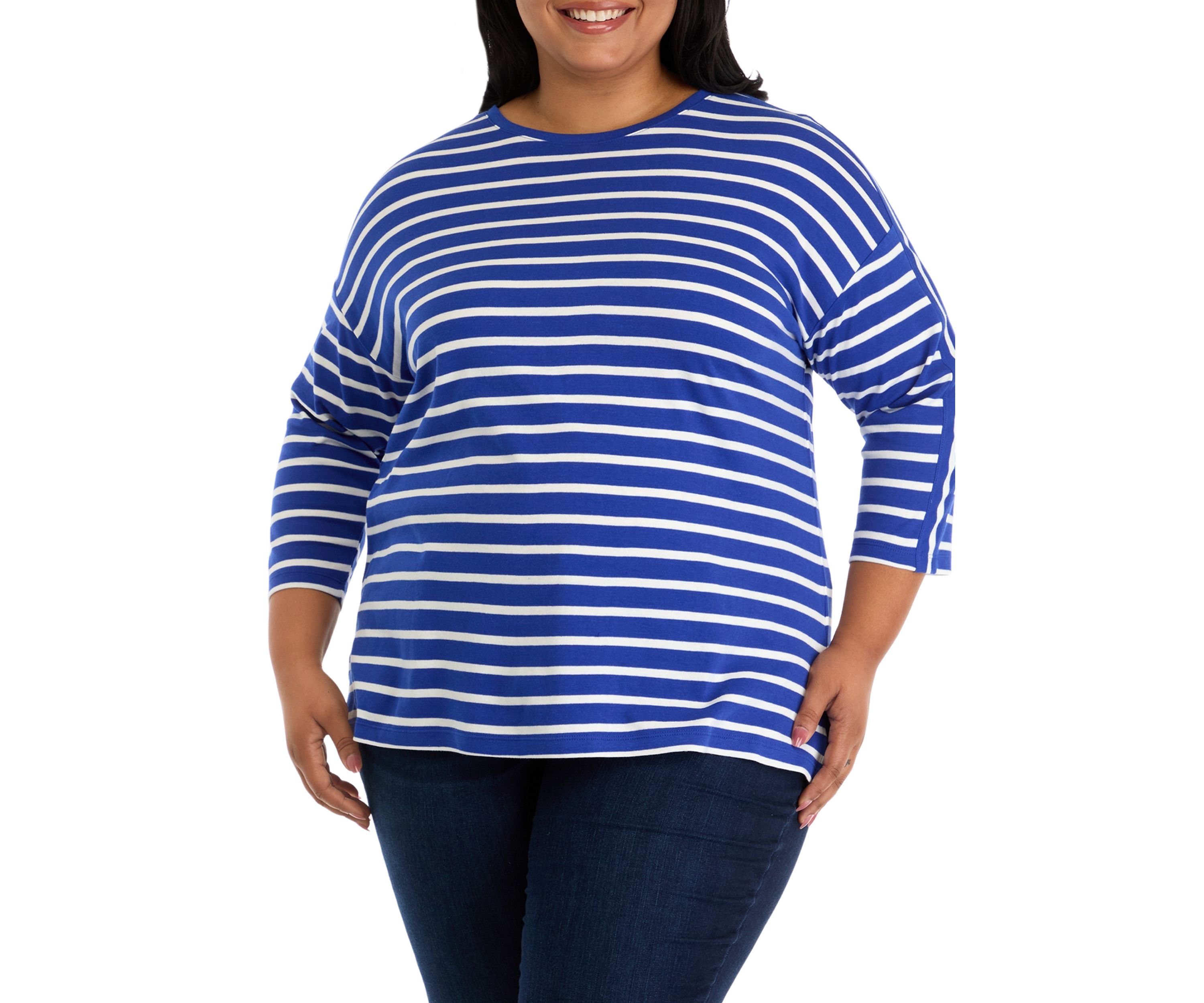 Plus Size 3/4 Drop Shoulder Yarn Dyed Tunic Top