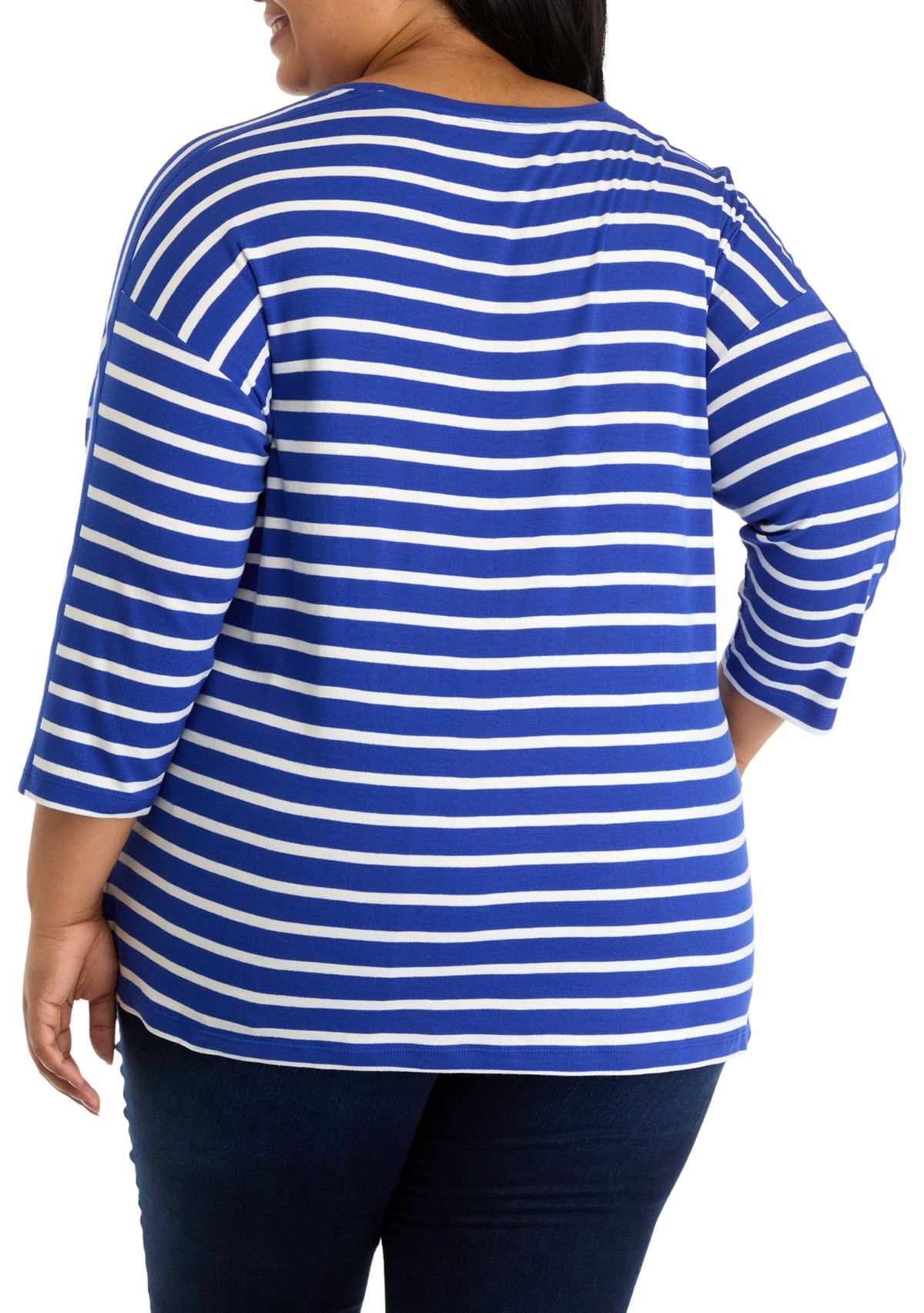 Plus Size 3/4 Drop Shoulder Yarn Dyed Tunic Top
