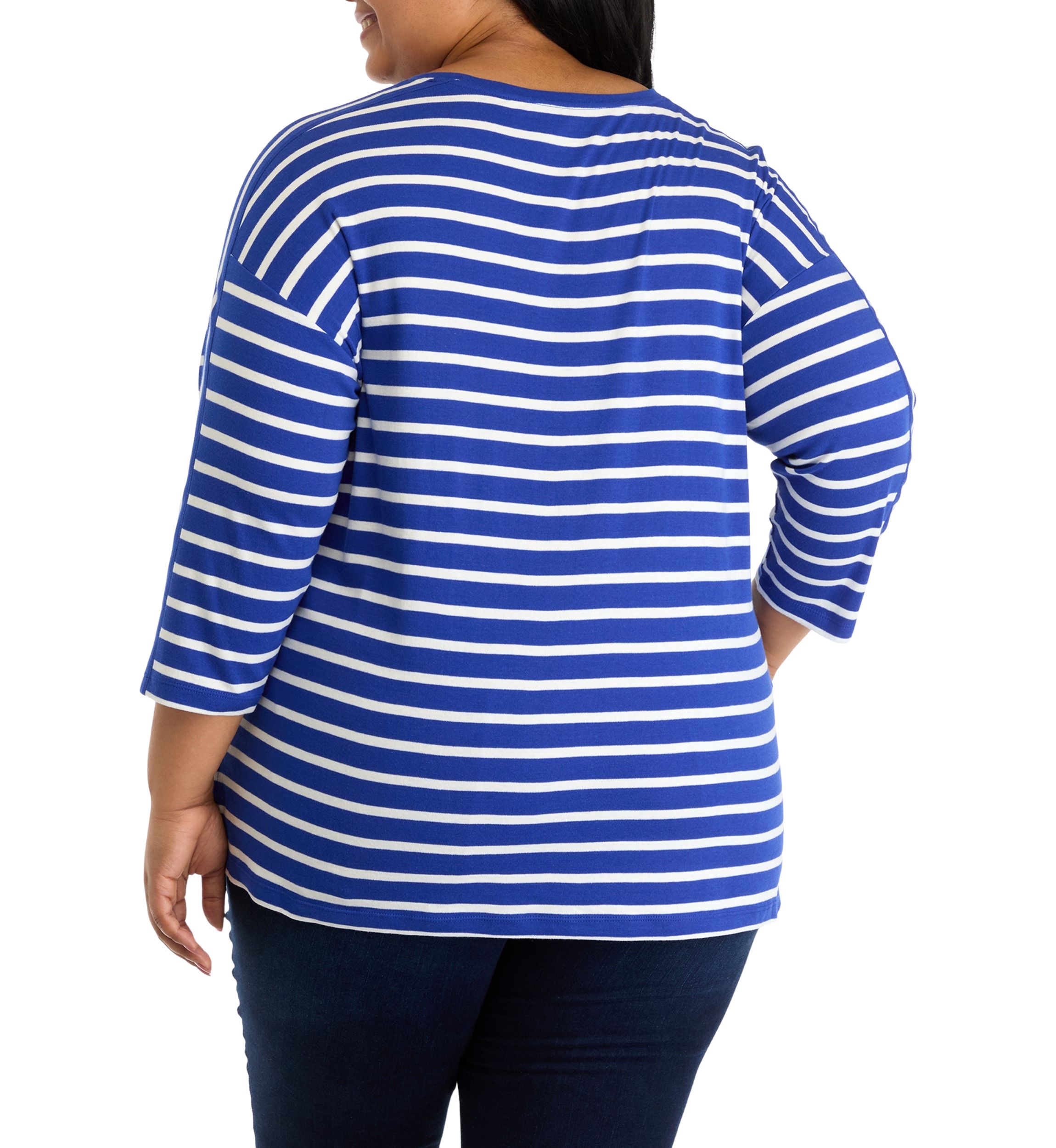 Plus Size 3/4 Drop Shoulder Yarn Dyed Tunic Top