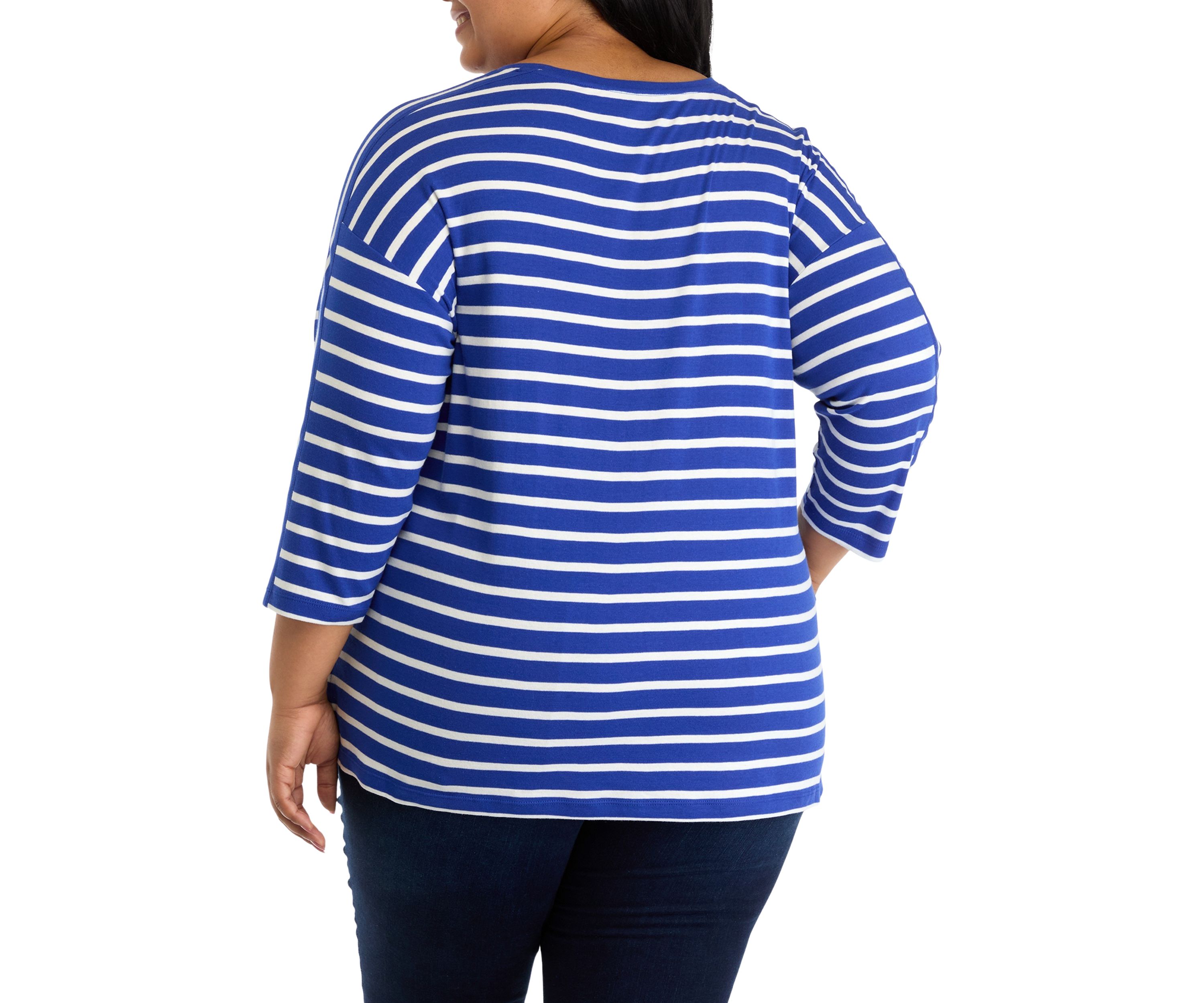 Plus Size 3/4 Drop Shoulder Yarn Dyed Tunic Top